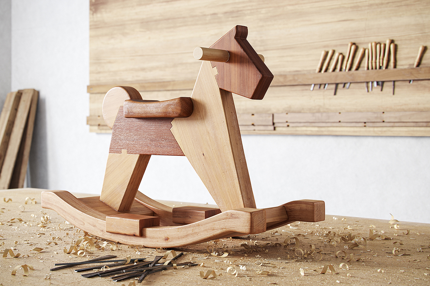 3D rendering，Woodwork，Render，Trojan horse，