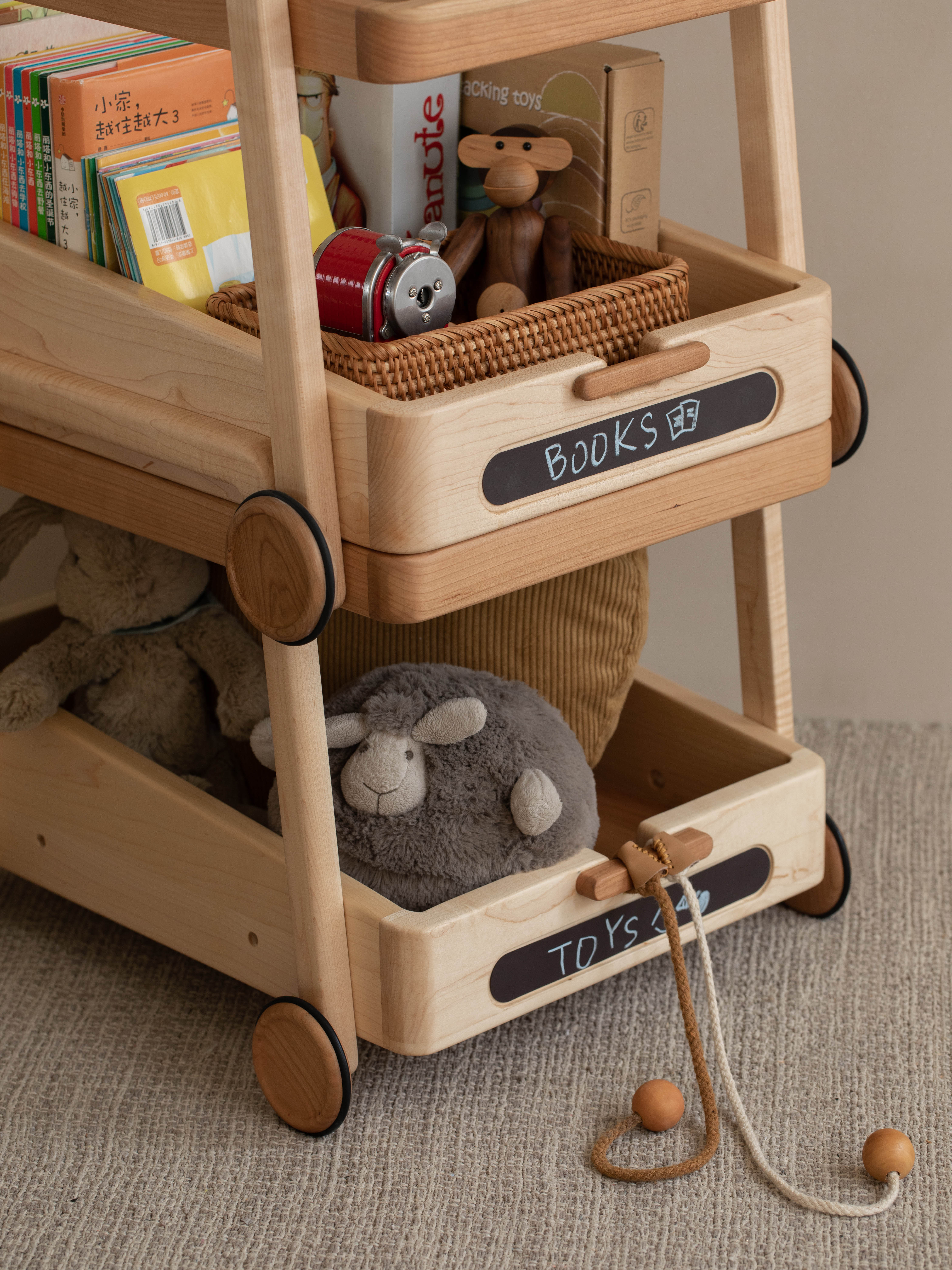 Children's furniture，Solid wood furniture，Original design，furniture design ，Trolley，Storage rack，bookshelf，Toy rack，