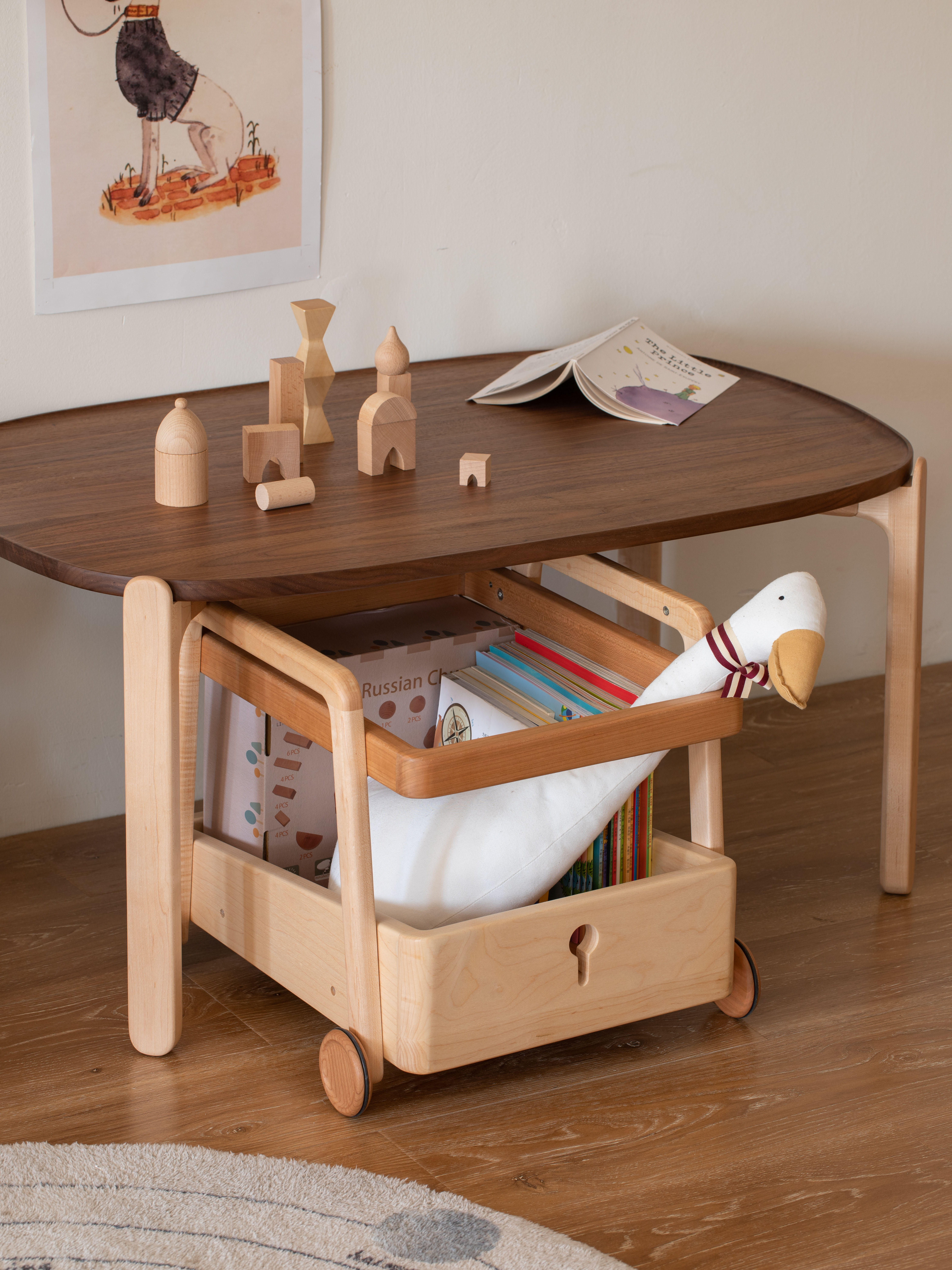 Children's furniture，Solid wood furniture，Original design，furniture design ，Trolley，Storage rack，bookshelf，Toy rack，
