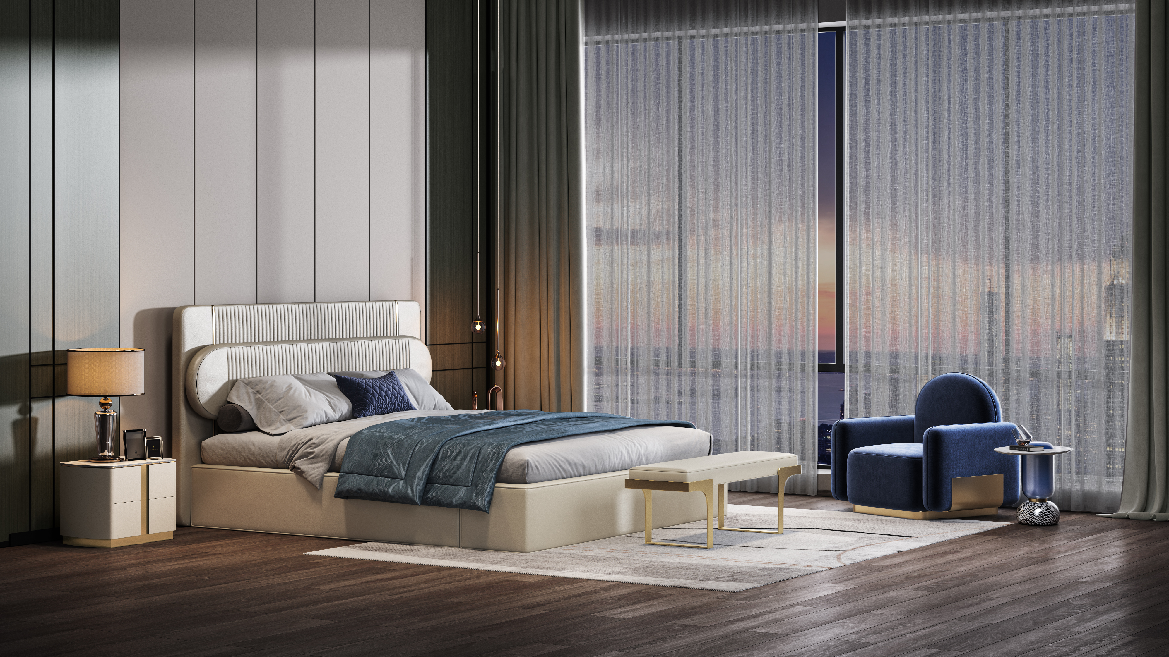 space design ，Bed，bedside cupboard，sofa，furniture design ，