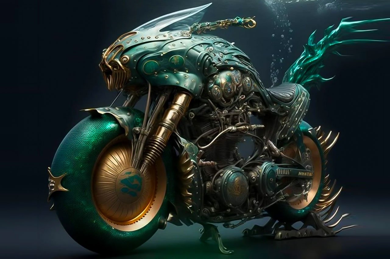 artificial intelligence，AI generation，conceptual design，science fiction，Marvel，motorcycle，
