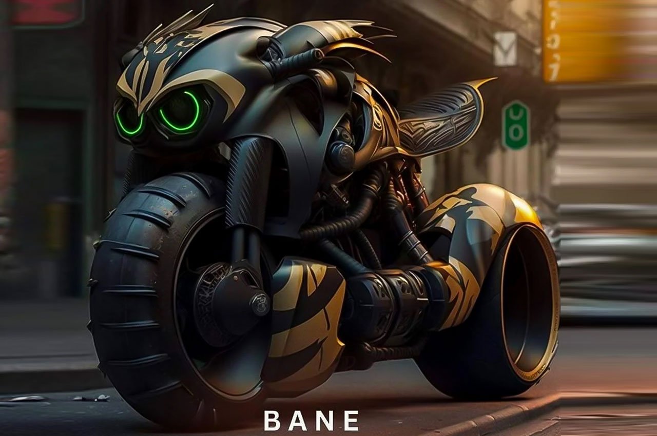 artificial intelligence，AI generation，conceptual design，science fiction，Marvel，motorcycle，