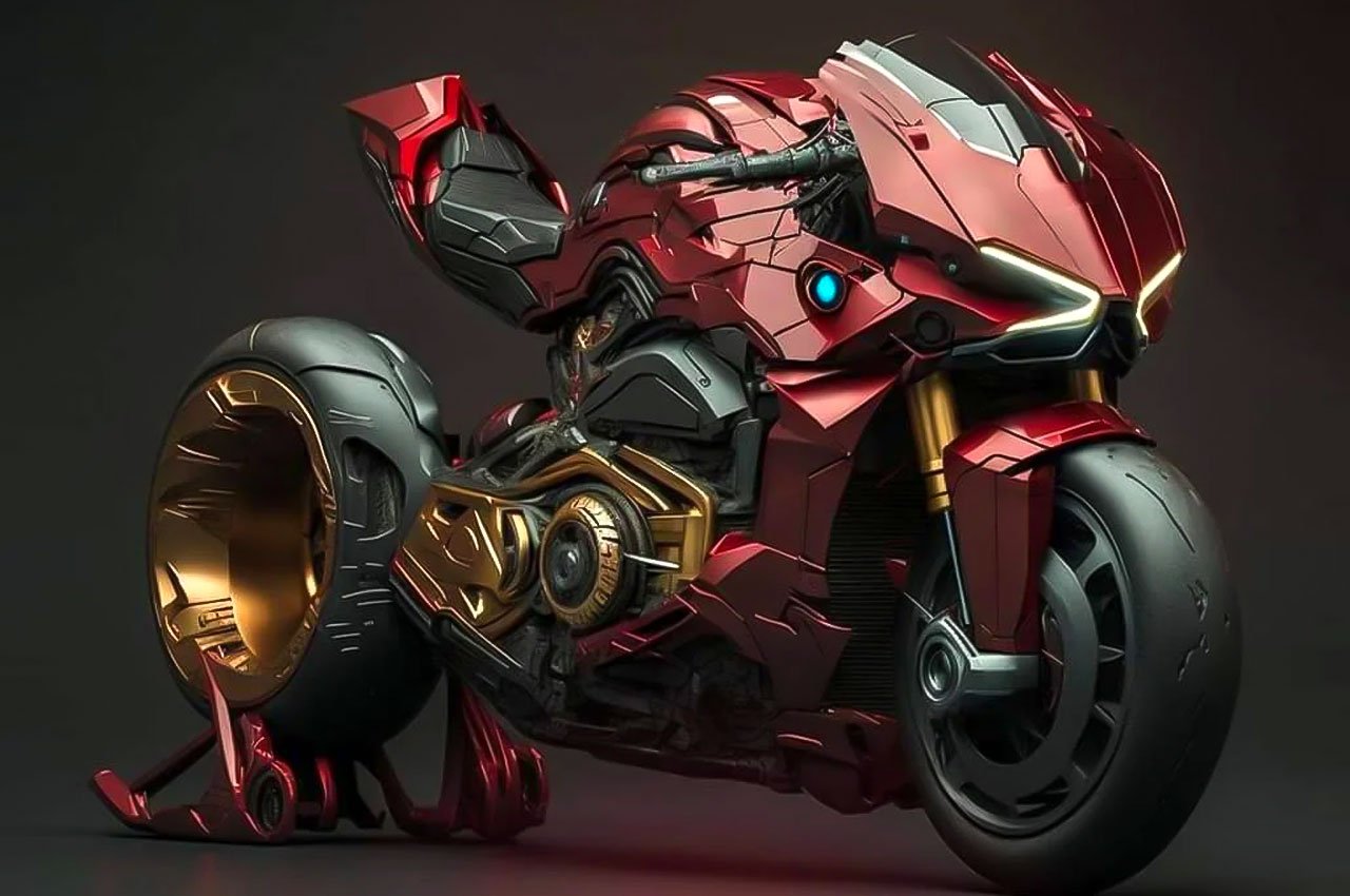 artificial intelligence，AI generation，conceptual design，science fiction，Marvel，motorcycle，