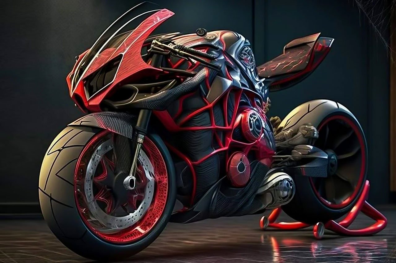 artificial intelligence，AI generation，conceptual design，science fiction，Marvel，motorcycle，