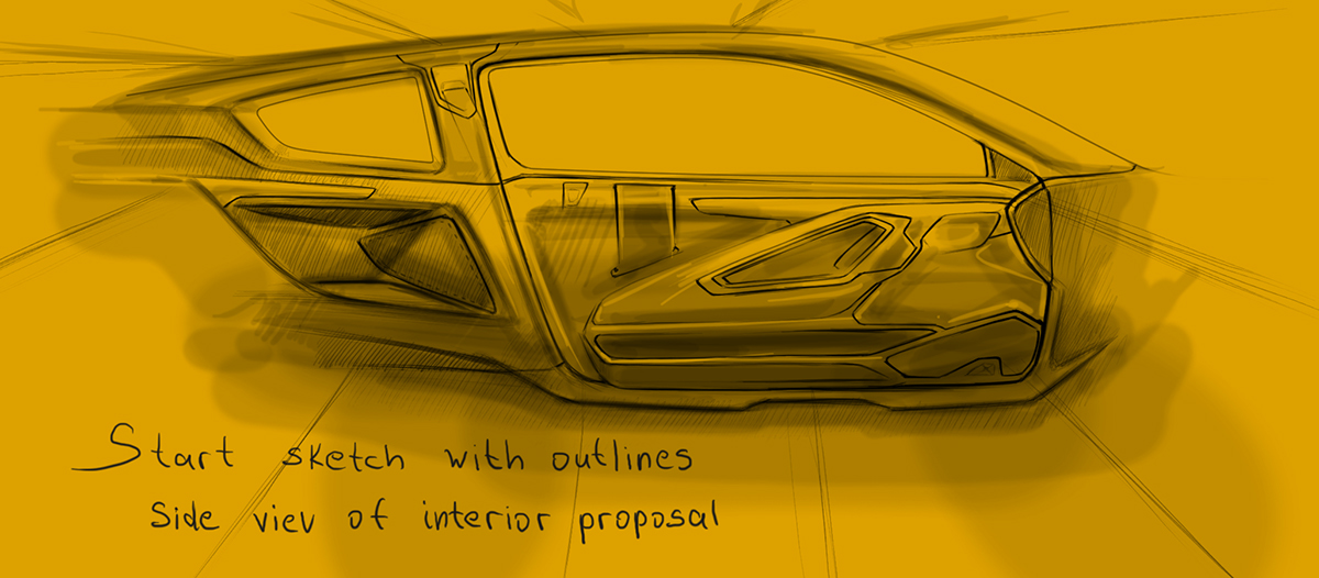 automobile，Interior decoration，city，hatchback ，Hand drawn，