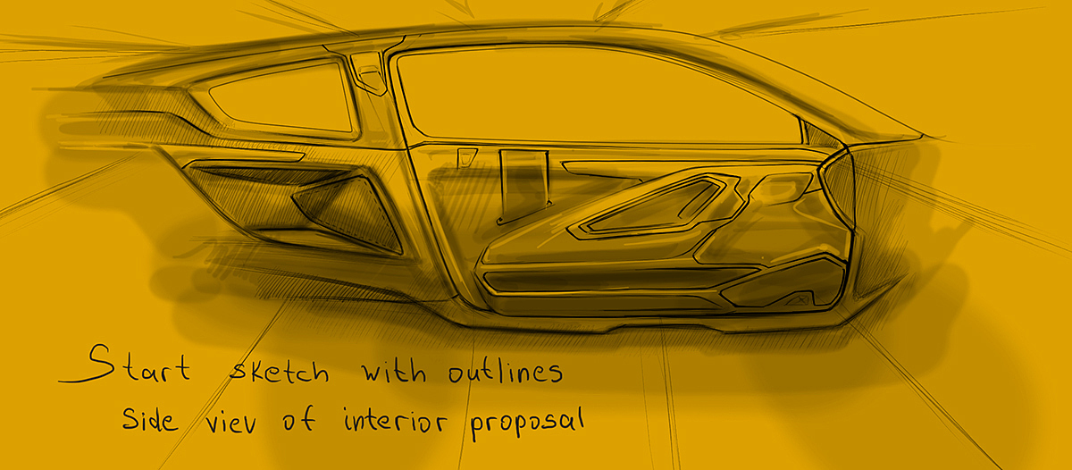 automobile，Interior decoration，city，hatchback ，Hand drawn，