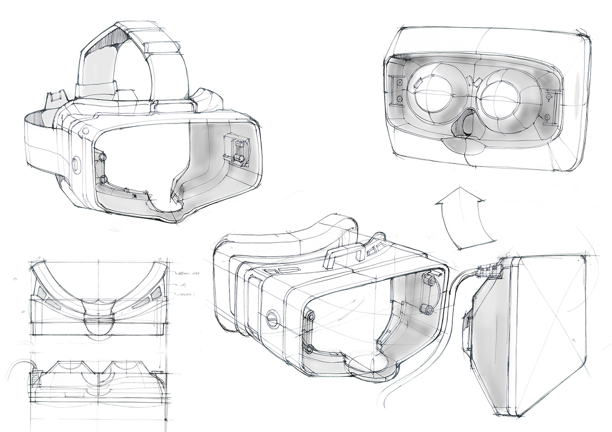 display，Headband，virtual reality，concept，Hand drawn，