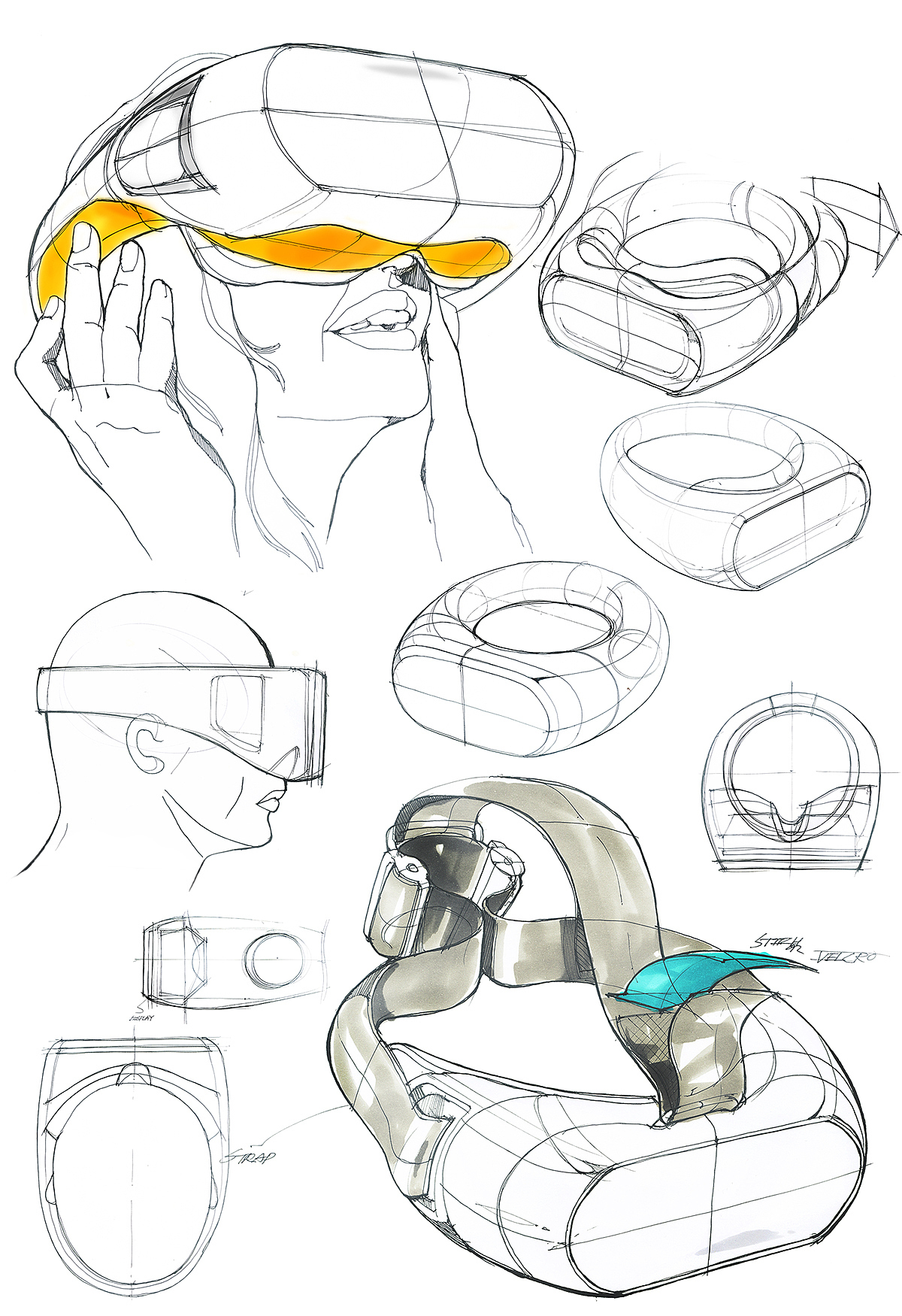 display，Headband，virtual reality，concept，Hand drawn，