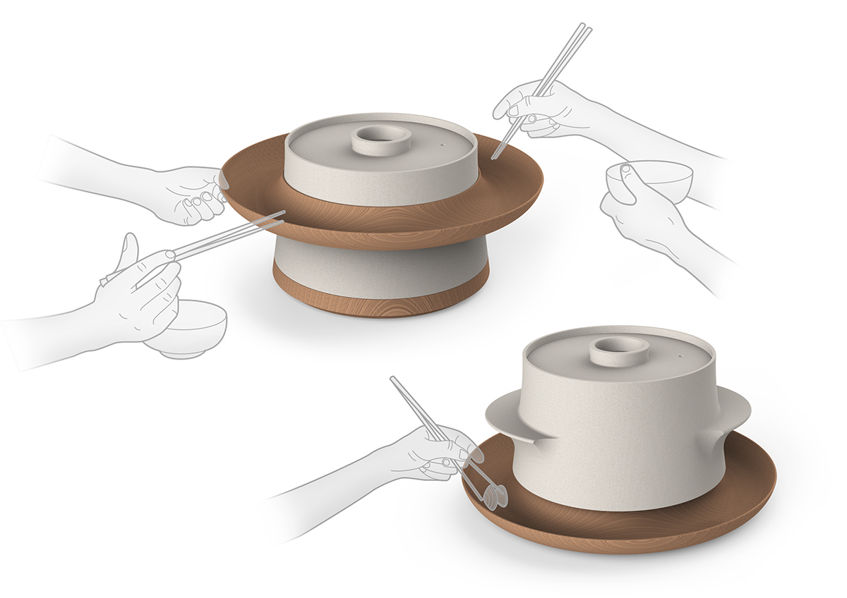 Gooddesign，rotate，Wooden plate，pot，family，Pottery，reddot，