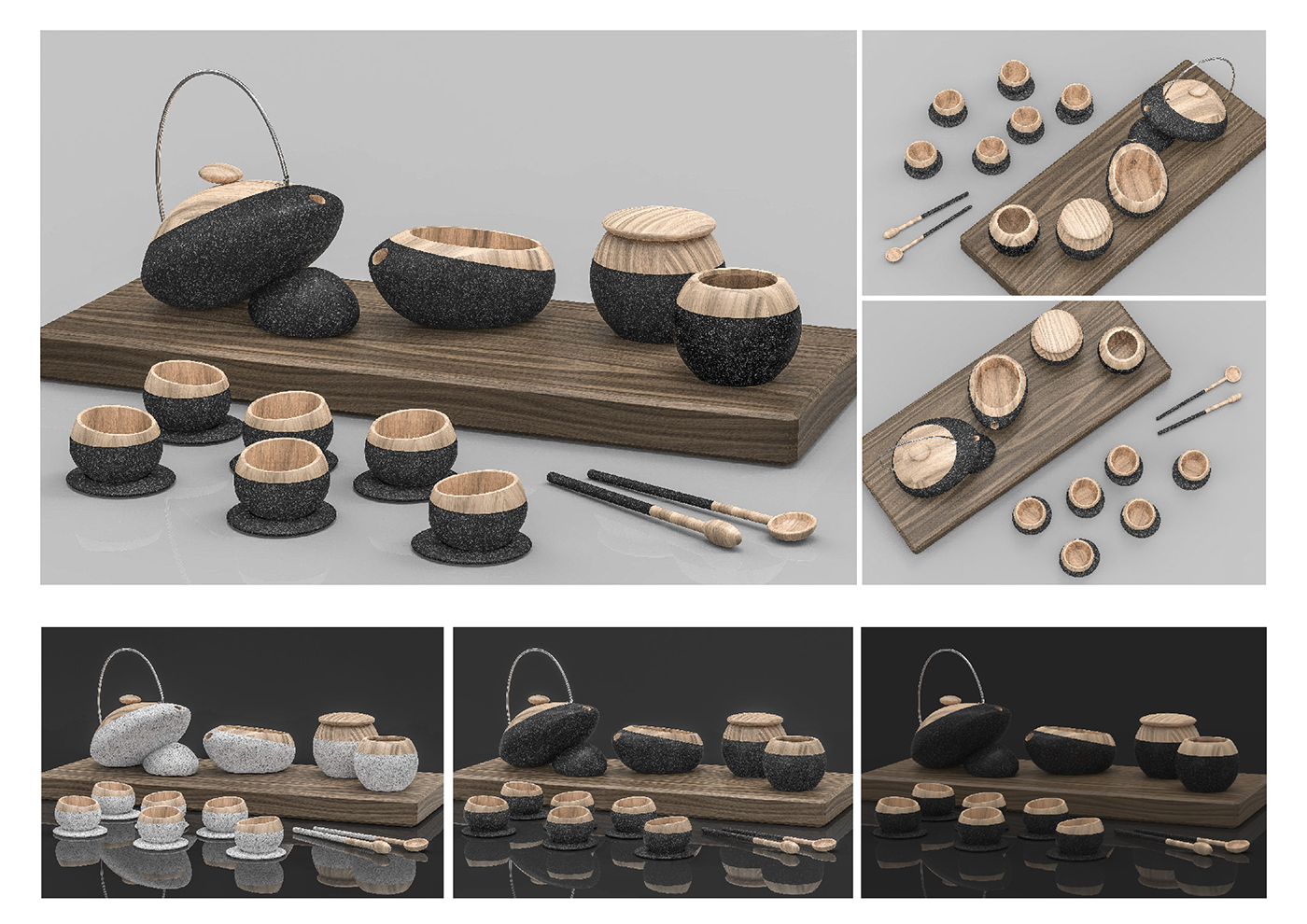 ZEN，tea set，oak，