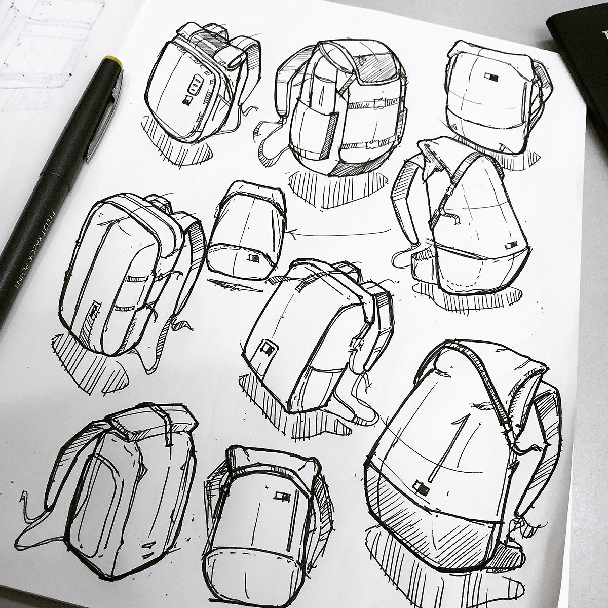 knapsack，product design，industrial design，Hand drawn，