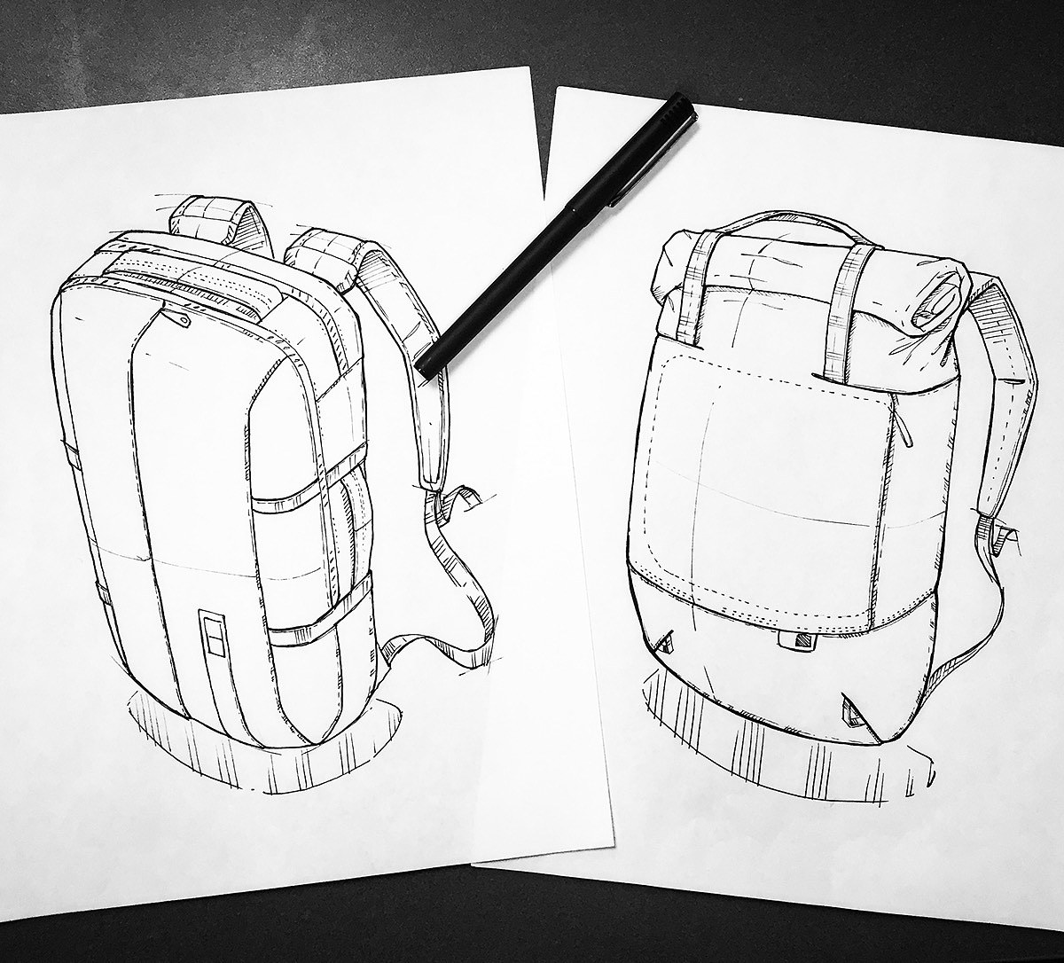 knapsack，product design，industrial design，Hand drawn，