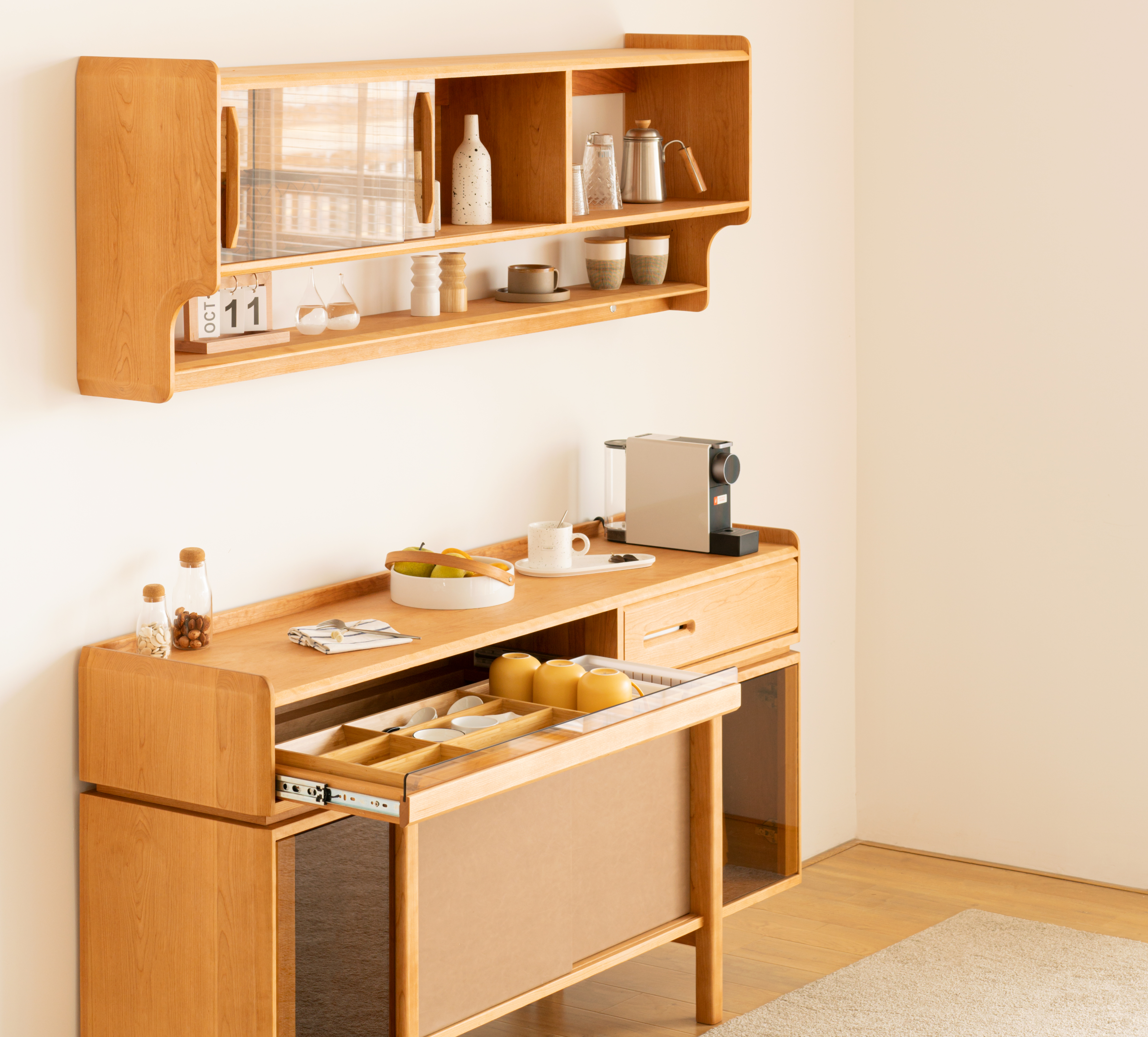 Solid wood furniture，Sideboard，Side cabinet，product design，Household products，