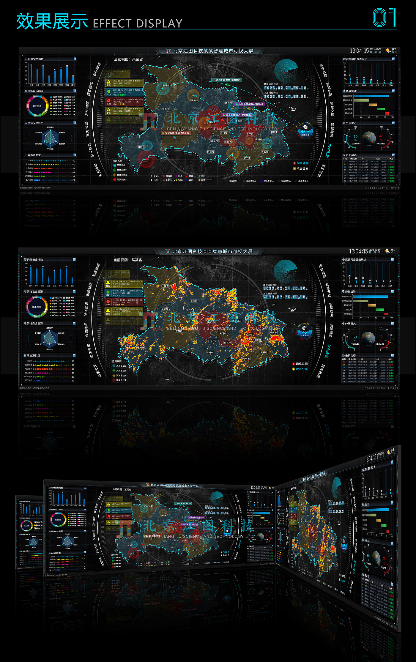 smart city，Wisdom screen，Data visualization，network security，big data，Dynamic effect display，Dynamic diagram display，Jiangtu Technology，