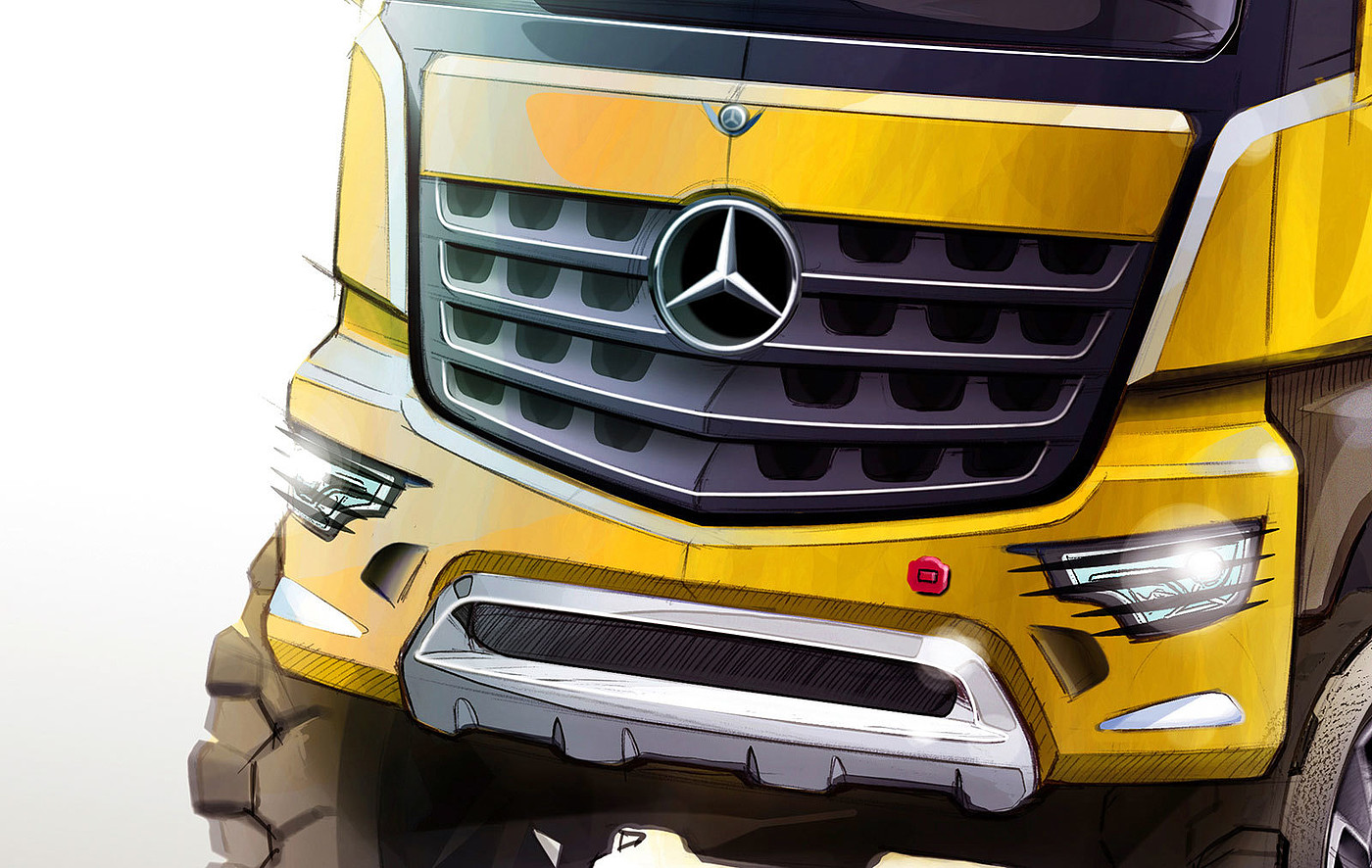 industrial design，product design，vehicle，construction machinery，truck，Benz，Hand drawn，