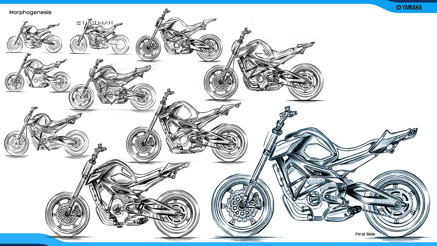 vehicle，design sketch，Hand drawn，motorcycle，Yamaha，