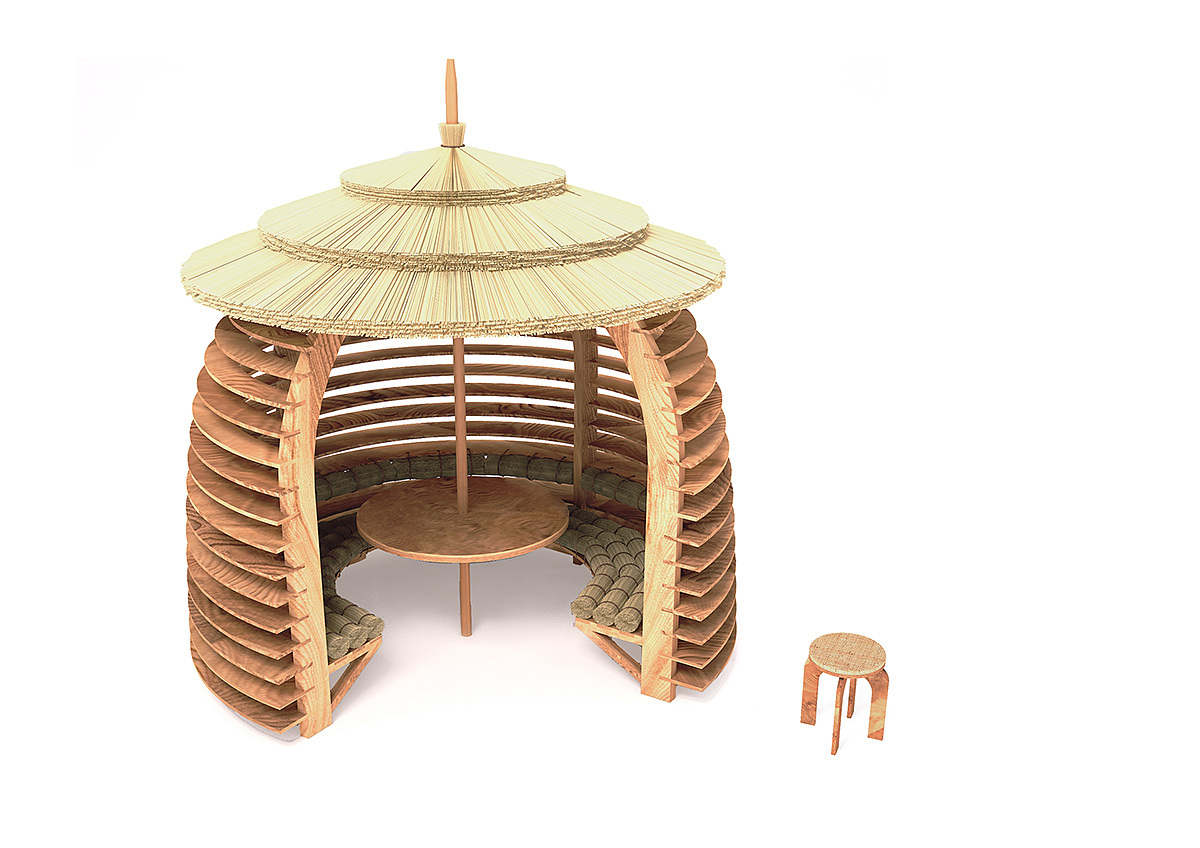 chair，communal facilities，pavilion，wood，Leisure Area，