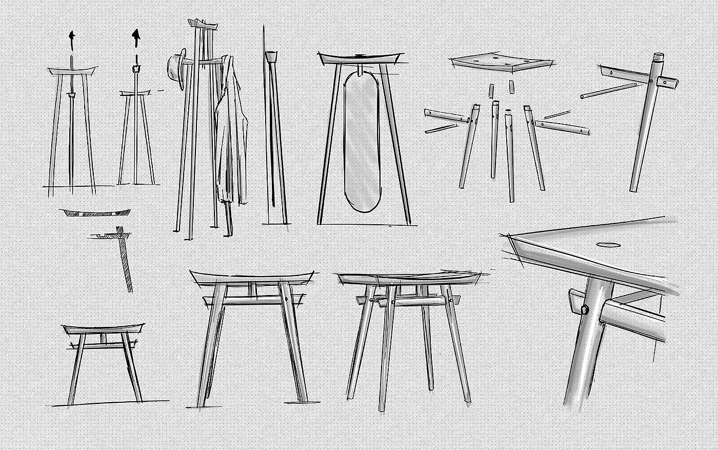 Low stool，High stool，coat hanger，Standing mirror，Appearance design，delicate，