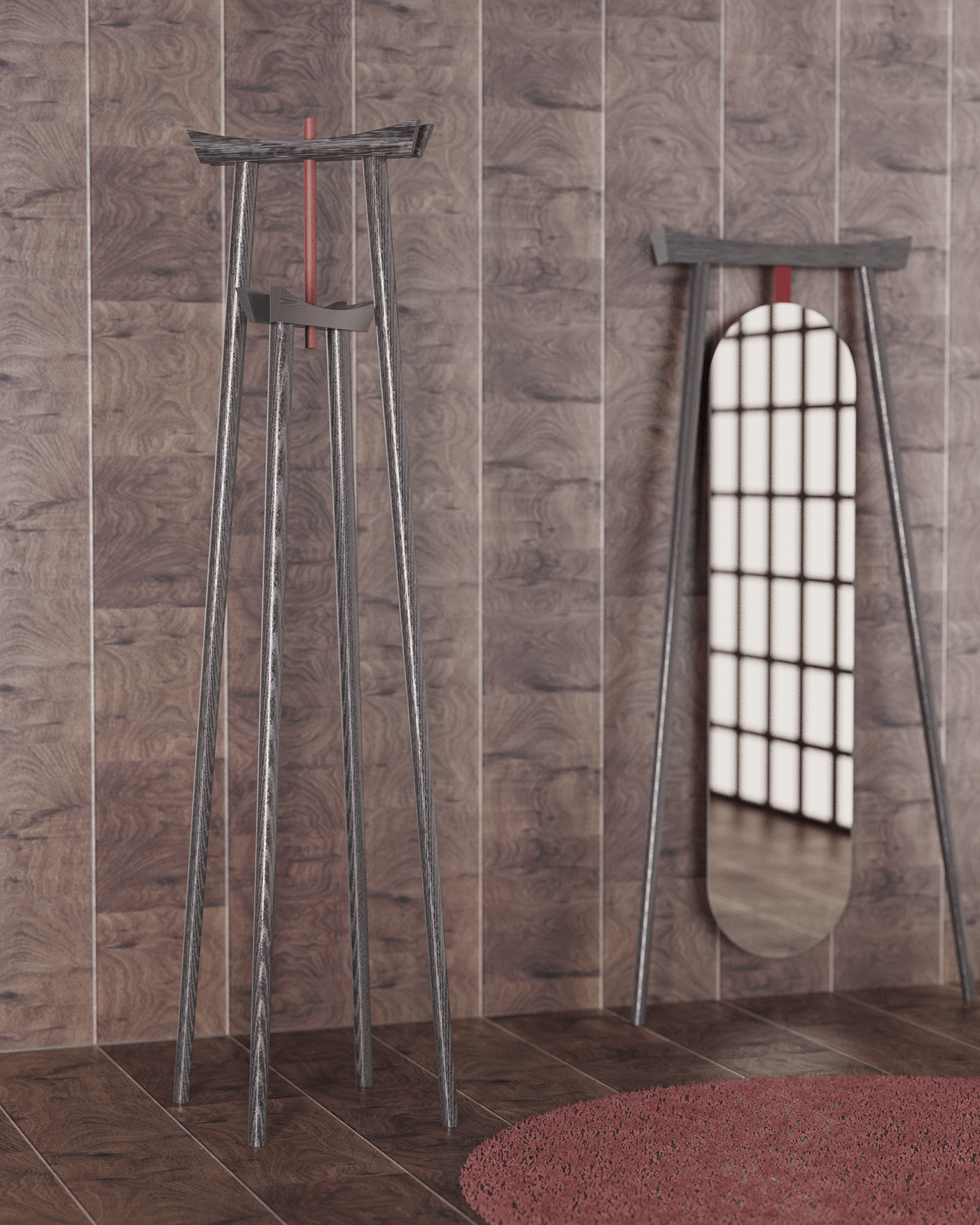 Low stool，High stool，coat hanger，Standing mirror，Appearance design，delicate，
