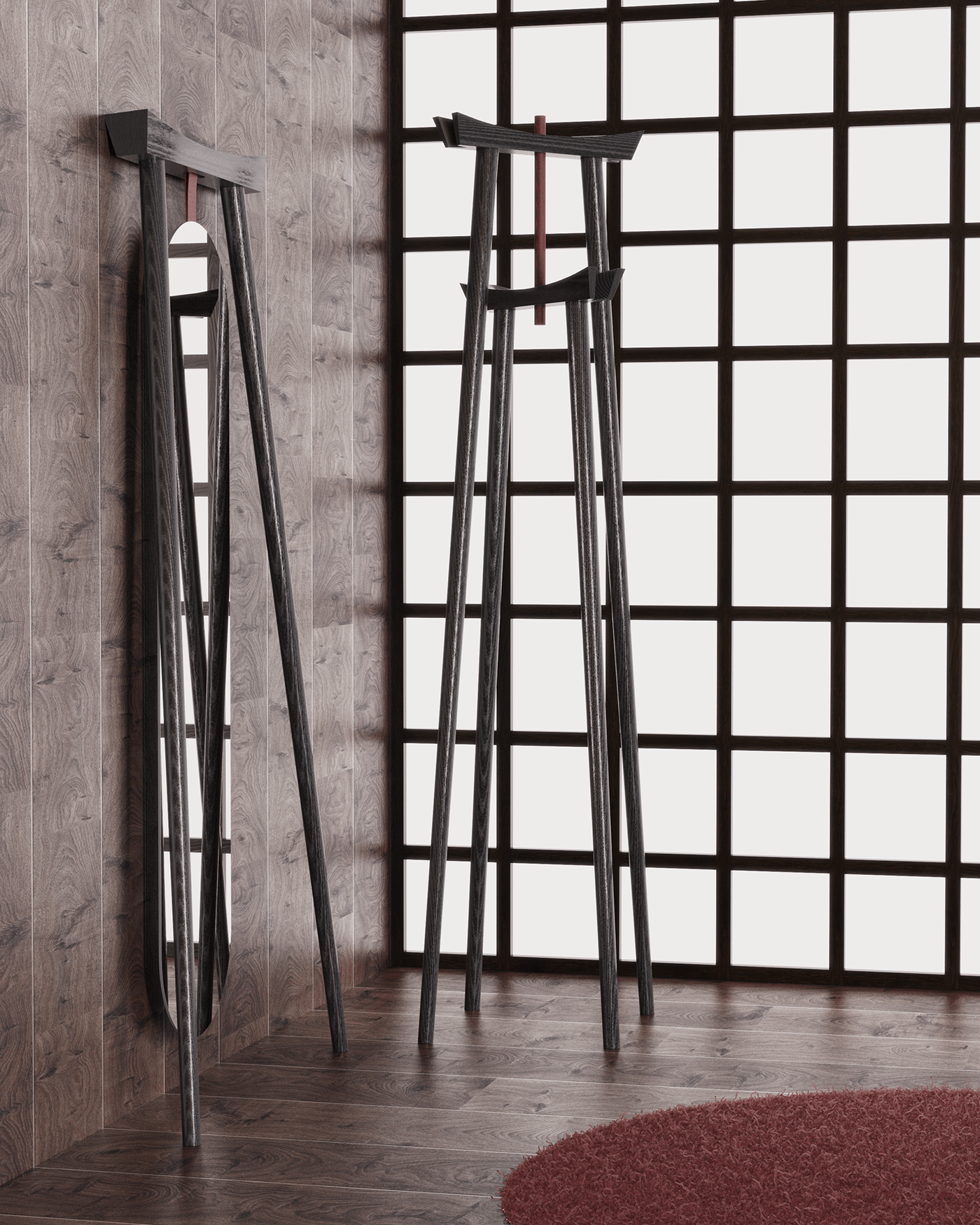 Low stool，High stool，coat hanger，Standing mirror，Appearance design，delicate，