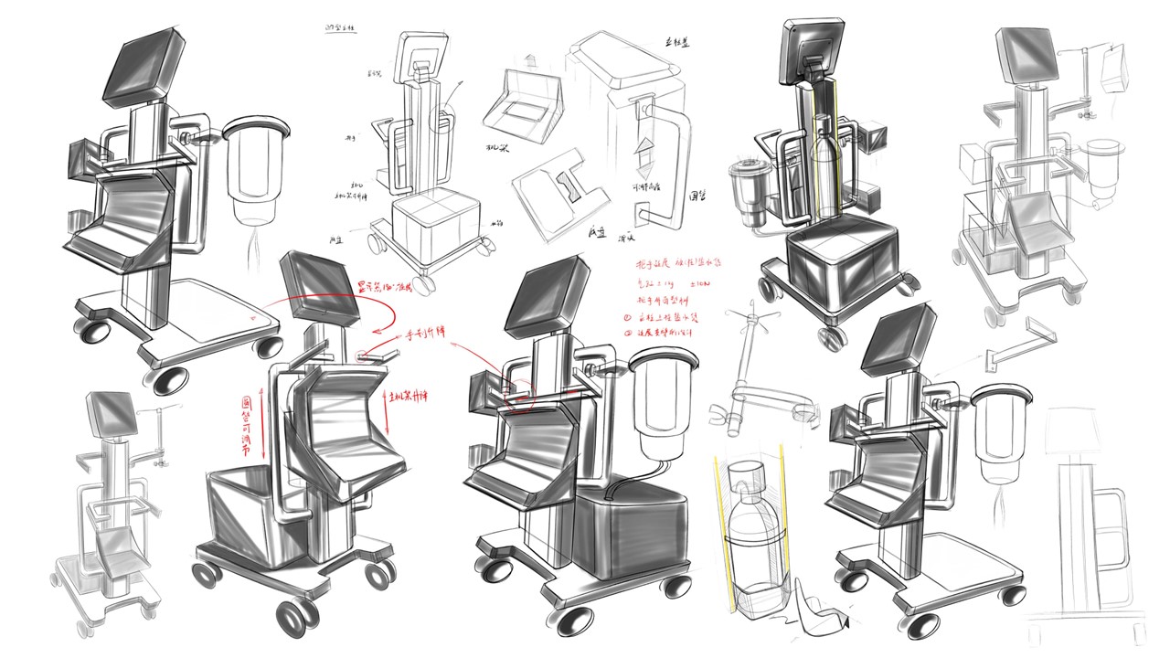 Cart design，Medical Application Solutions，OR & ICU Application Environment Solution，Supporting equipment design，