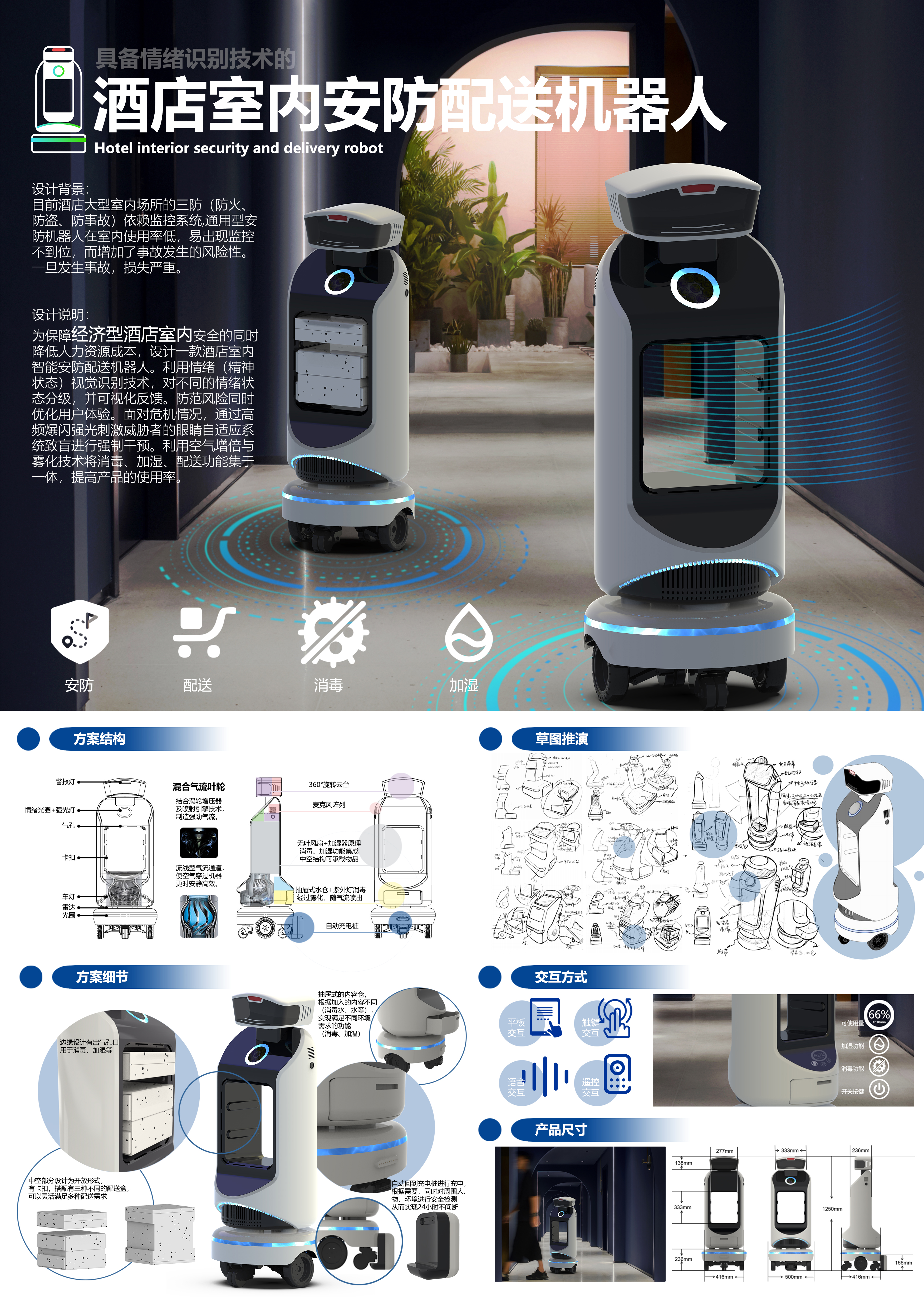 Distribution robot，Indoor robot，Security robot，Course assignment，Emotional monitoring，