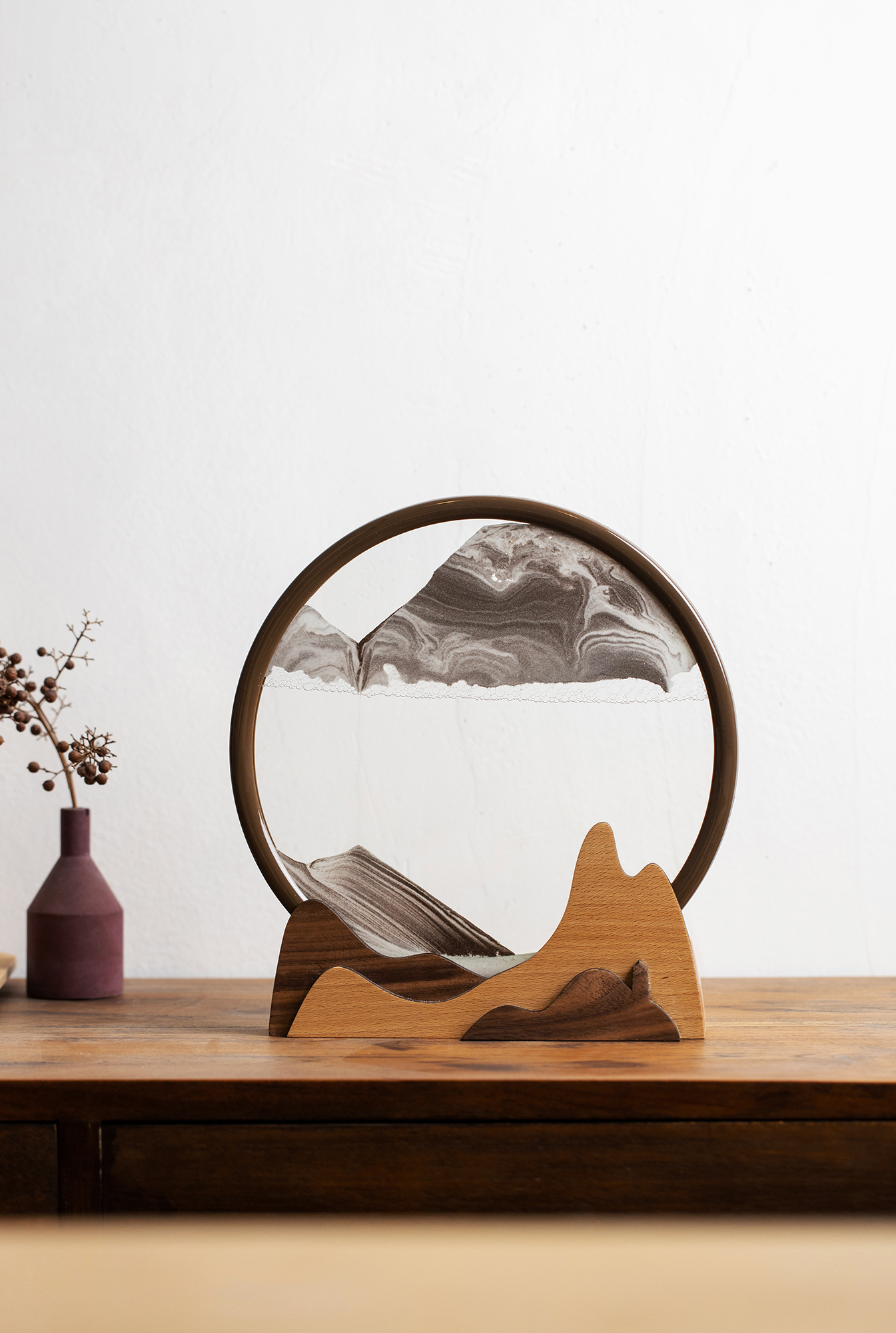 Red deer，Sand painting hourglass，High mountains and flowing water，