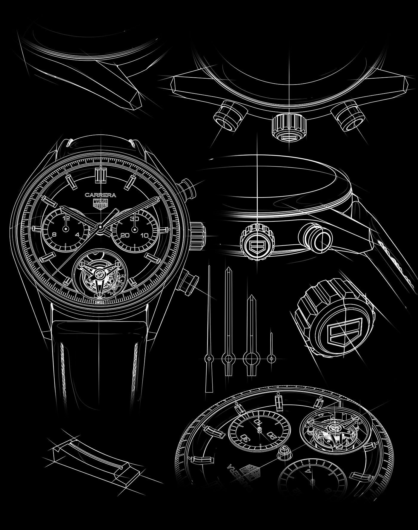 Wristwatch，carrera ，Appearance design，delicate，product design，