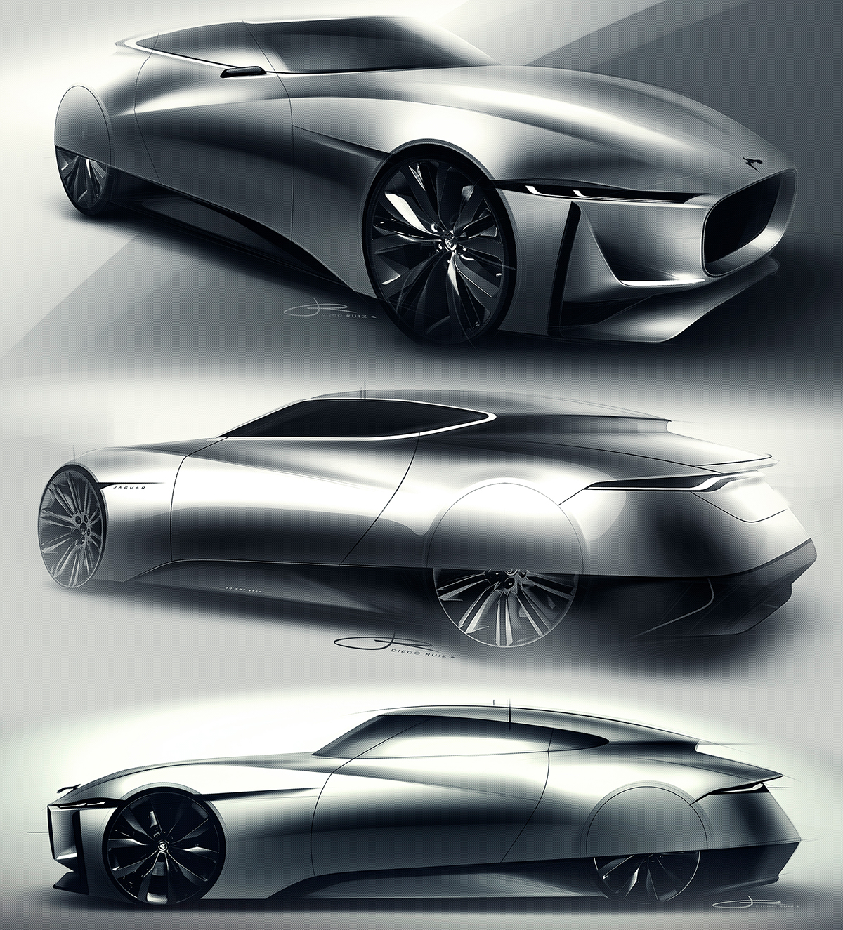 vehicle，Conceptual sketch，Render image，jaguar，E-luxury，