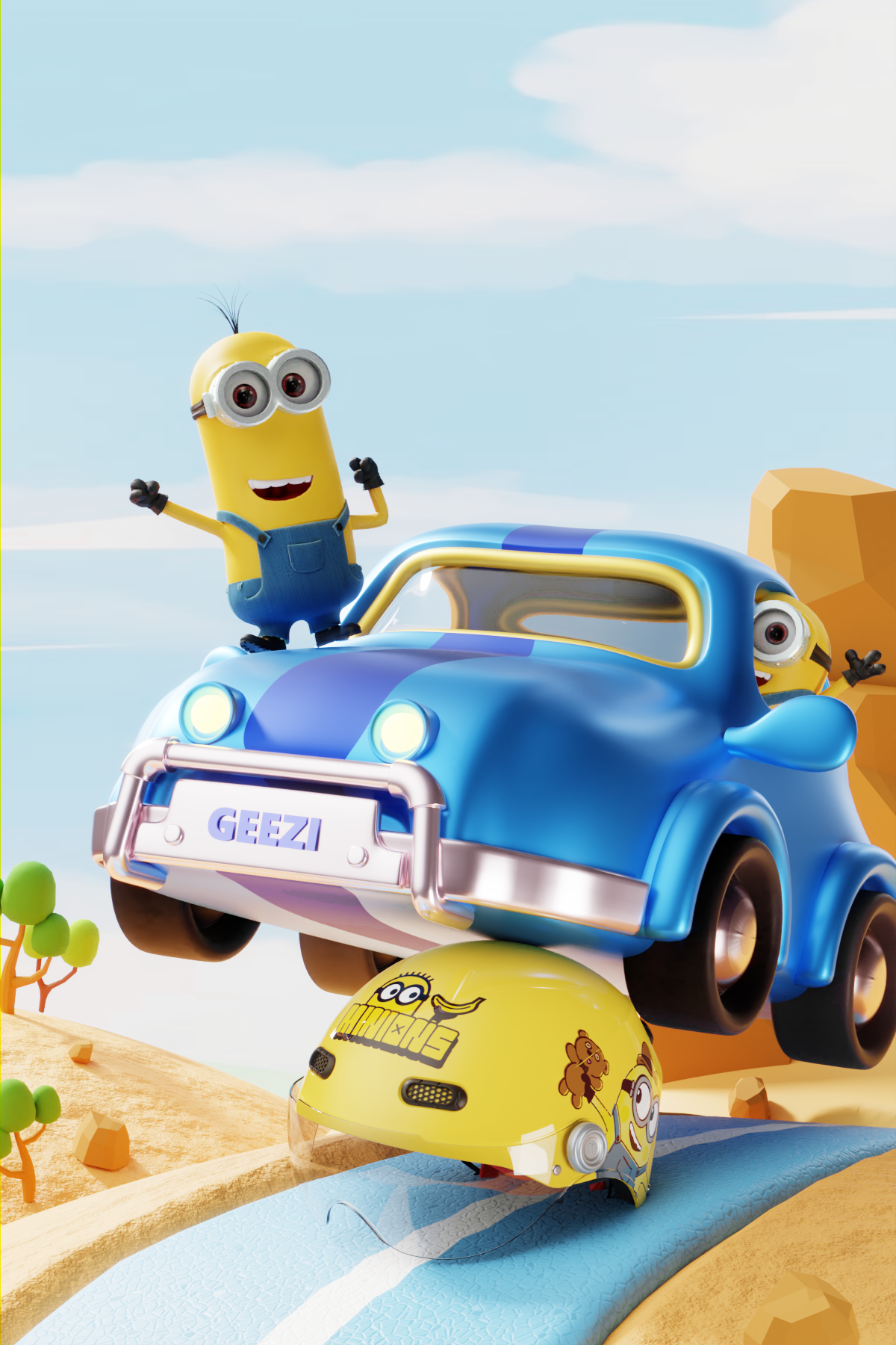 Minions helmet rendering，