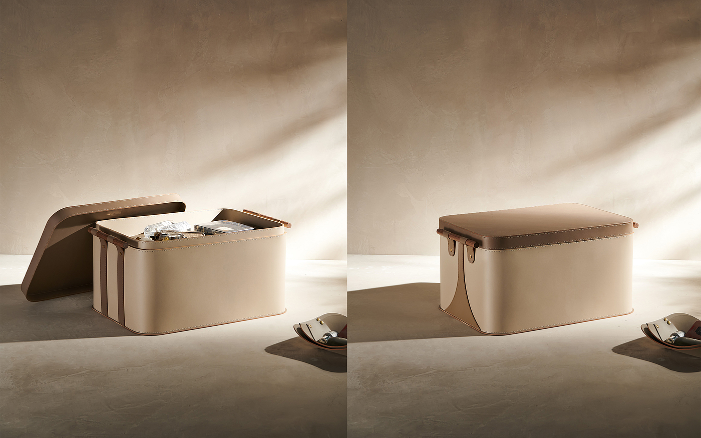 suitcase，Storage box，Saddle skin，Walnut，A work of God，Mingdu Design，Car storage，convenient，