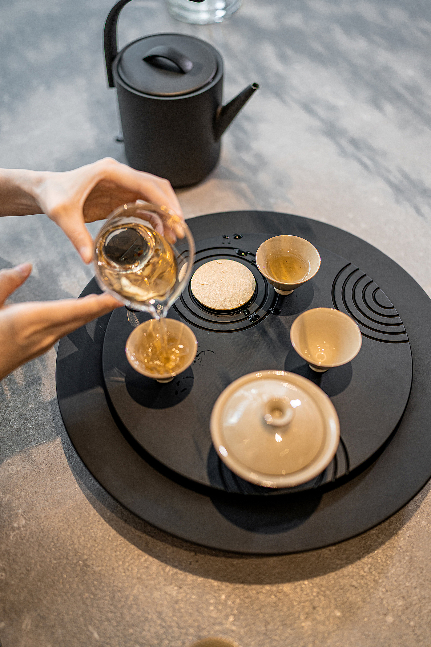 Dry landscape，tea tray，Buddhist mood，titanium alloy，teahouse，Mingdu Design，A work of God，black，