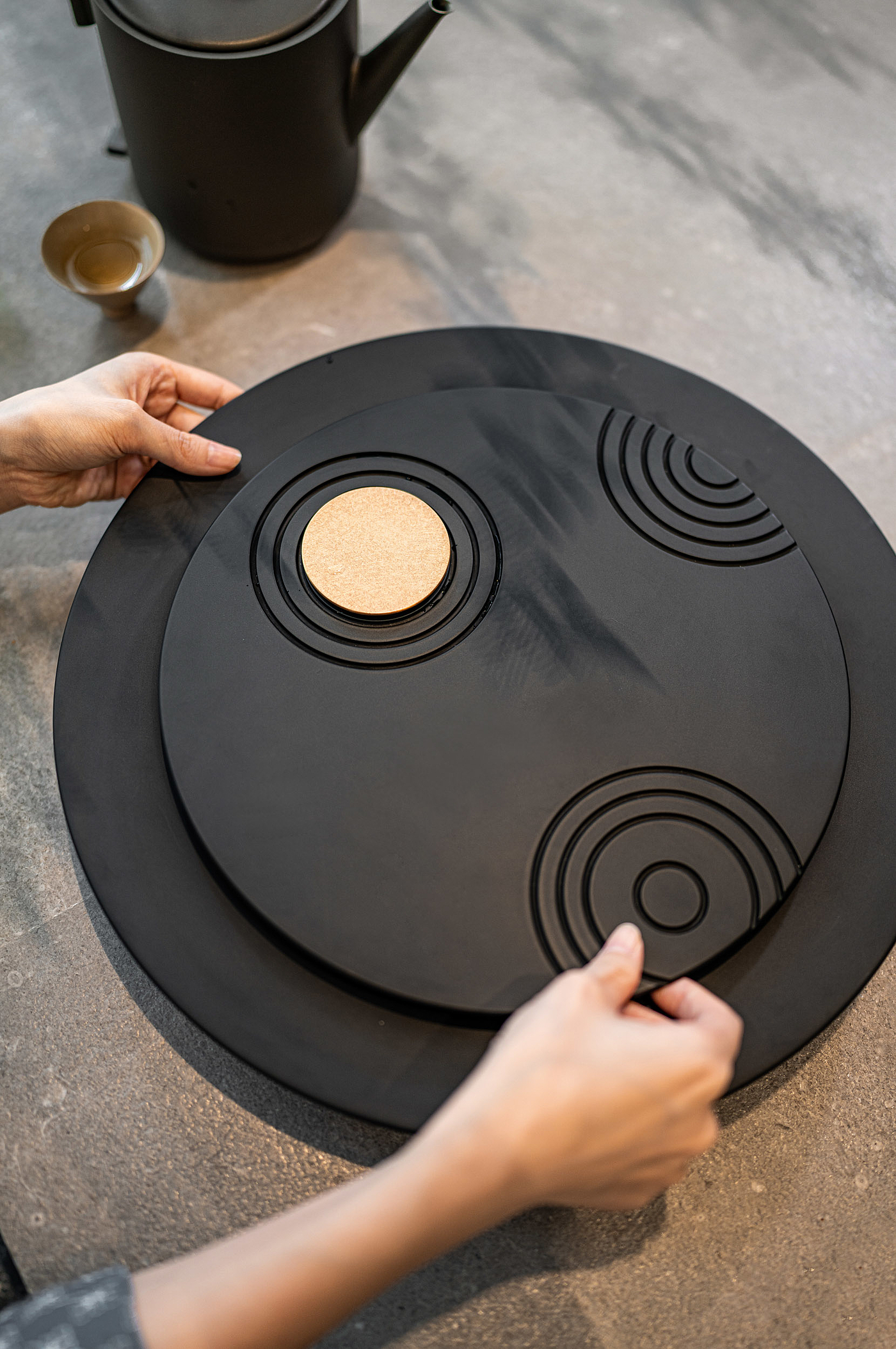 Dry landscape，tea tray，Buddhist mood，titanium alloy，teahouse，Mingdu Design，A work of God，black，