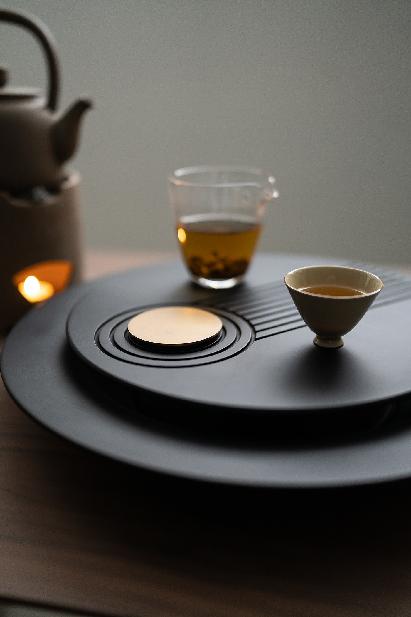 Dry landscape，tea tray，Buddhist mood，titanium alloy，teahouse，Mingdu Design，A work of God，black，