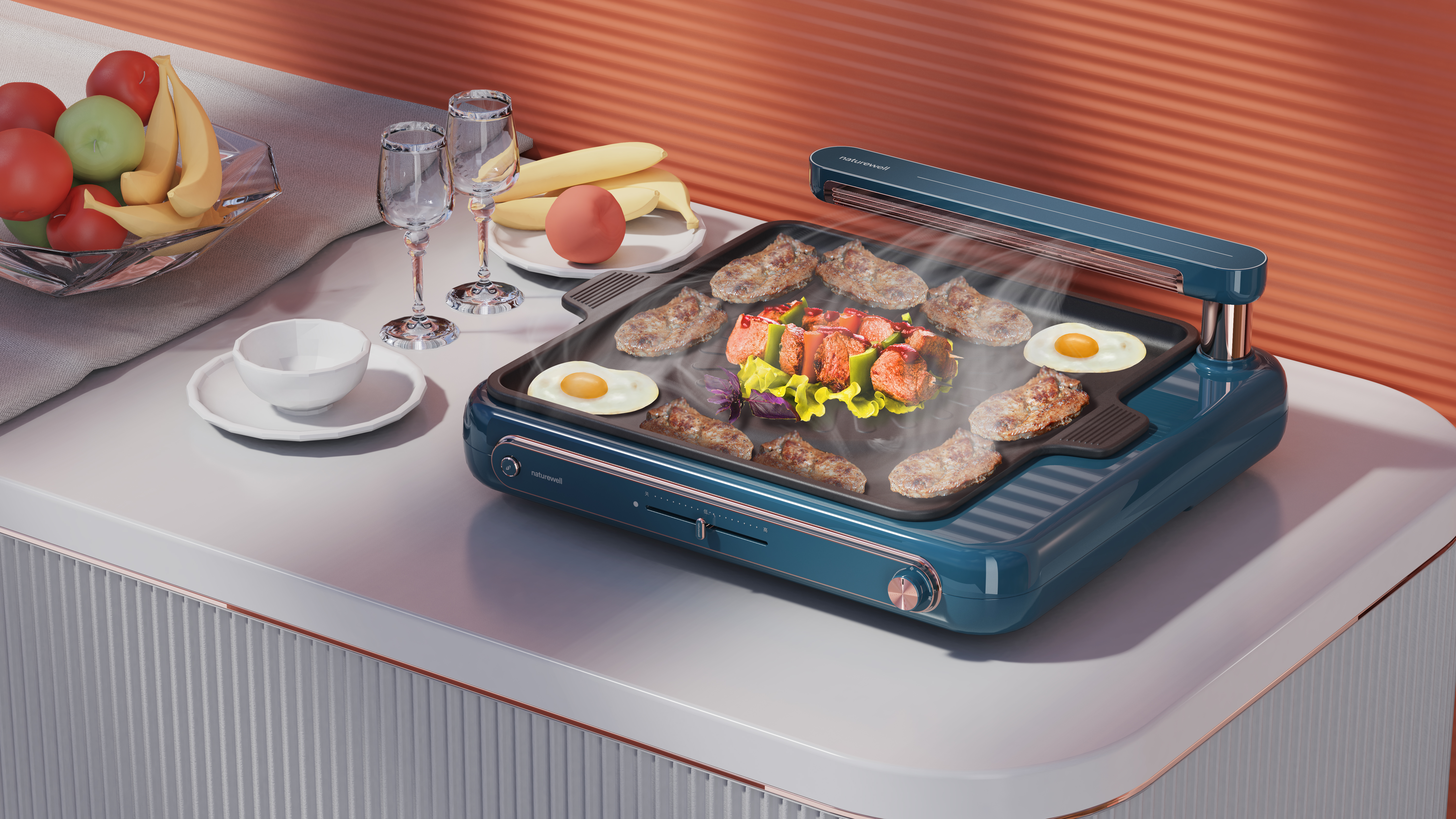 Electric baking pan，smokeless，Retro，