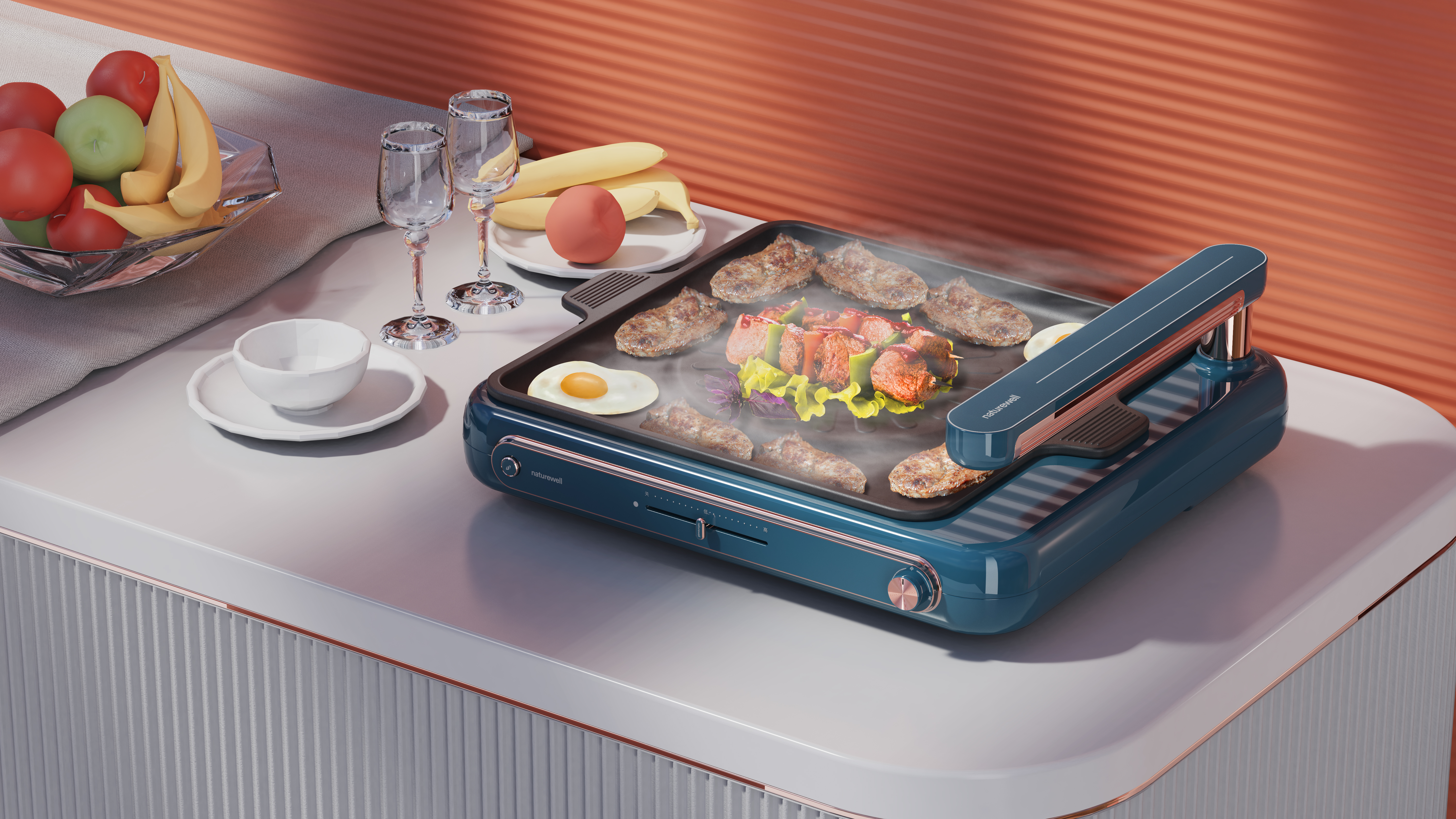 Electric baking pan，smokeless，Retro，