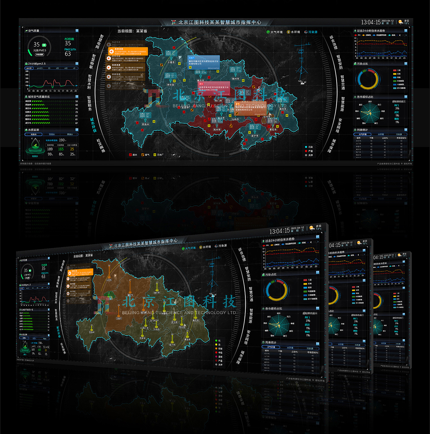 智慧城市，智慧大屏，数据可视化，城市环保，江图科技，动效展示，网络安全，可视化大屏，