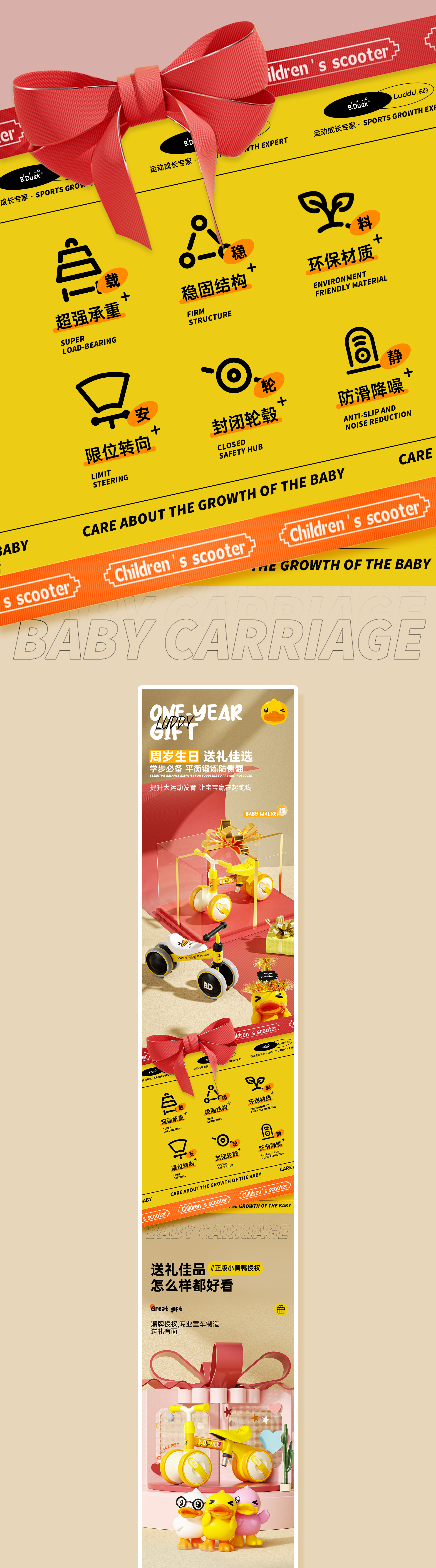 C4D rendering，Detail Page Collection，Mother and baby，Children carts，Stroller，