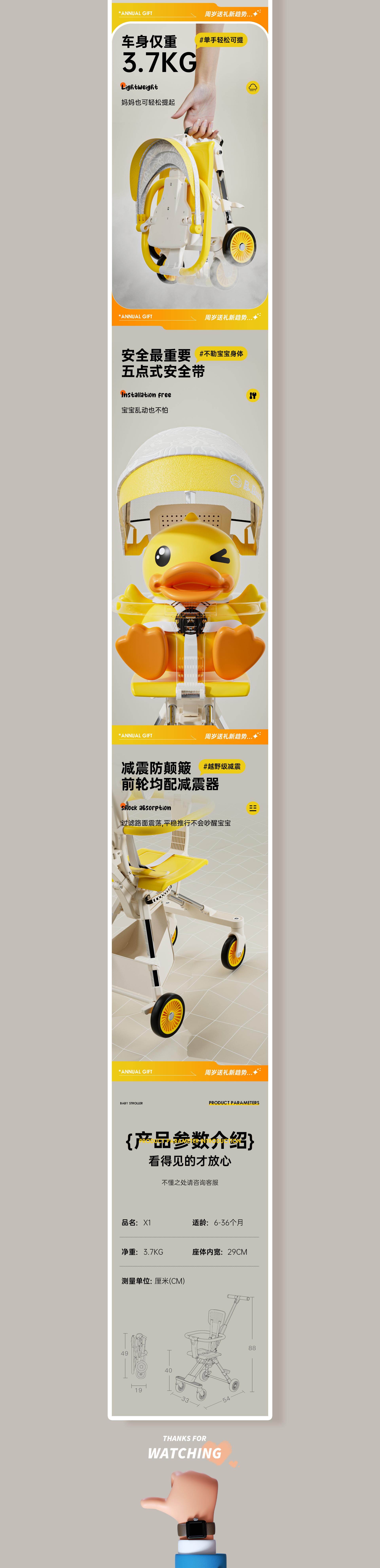 C4D rendering，Detail Page Collection，Mother and baby，Children carts，Stroller，