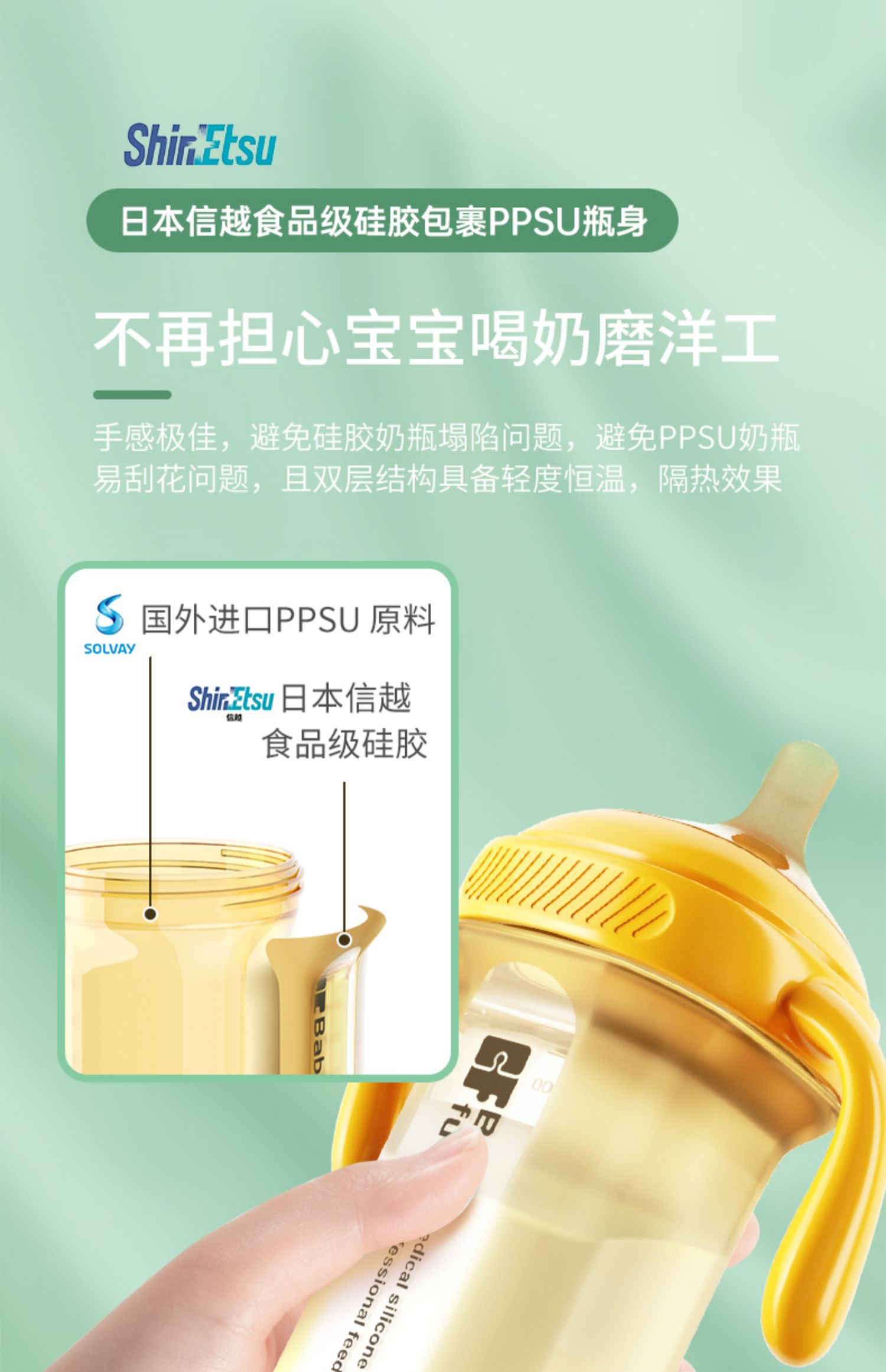 PPSU bottle, baby bottle, silicone bottle, square cup，