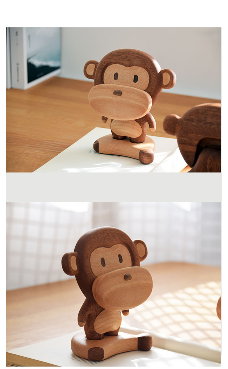 Original design，Cute and cute，Mobile phone holder，Little monkey，Solid Wood Crafts，