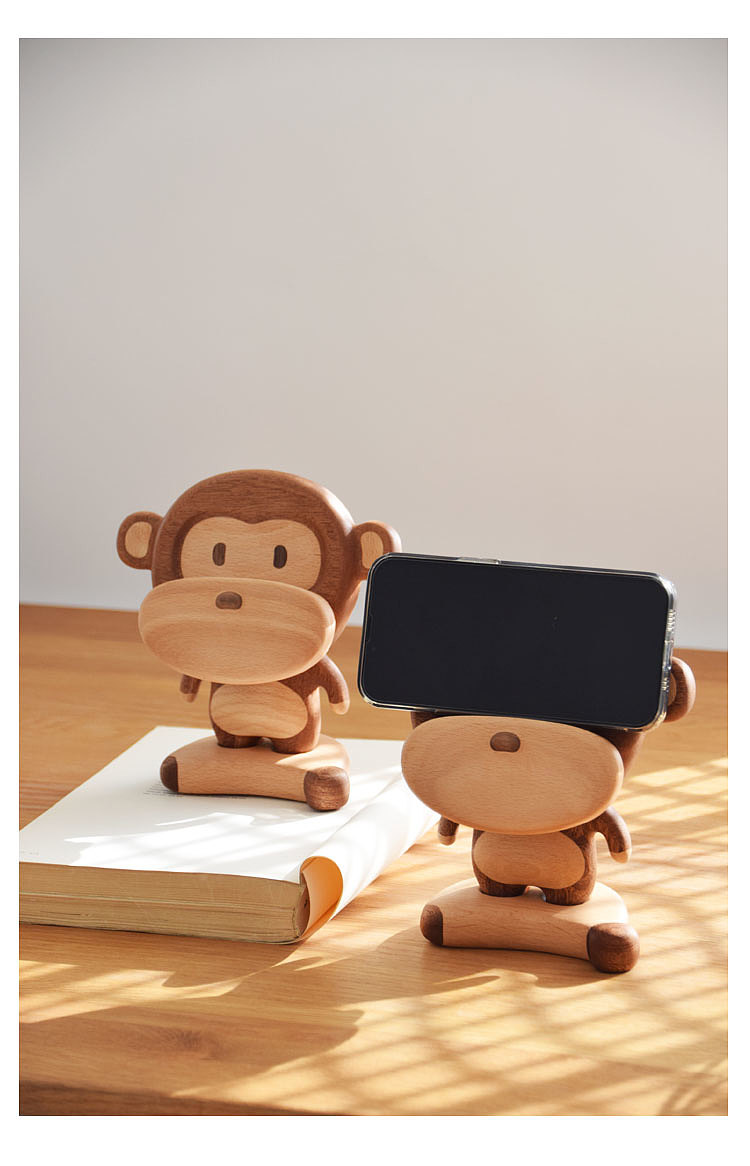 Original design，Cute and cute，Mobile phone holder，Little monkey，Solid Wood Crafts，