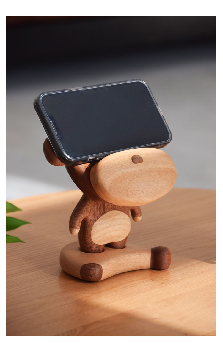 Original design，Cute and cute，Mobile phone holder，Little monkey，Solid Wood Crafts，