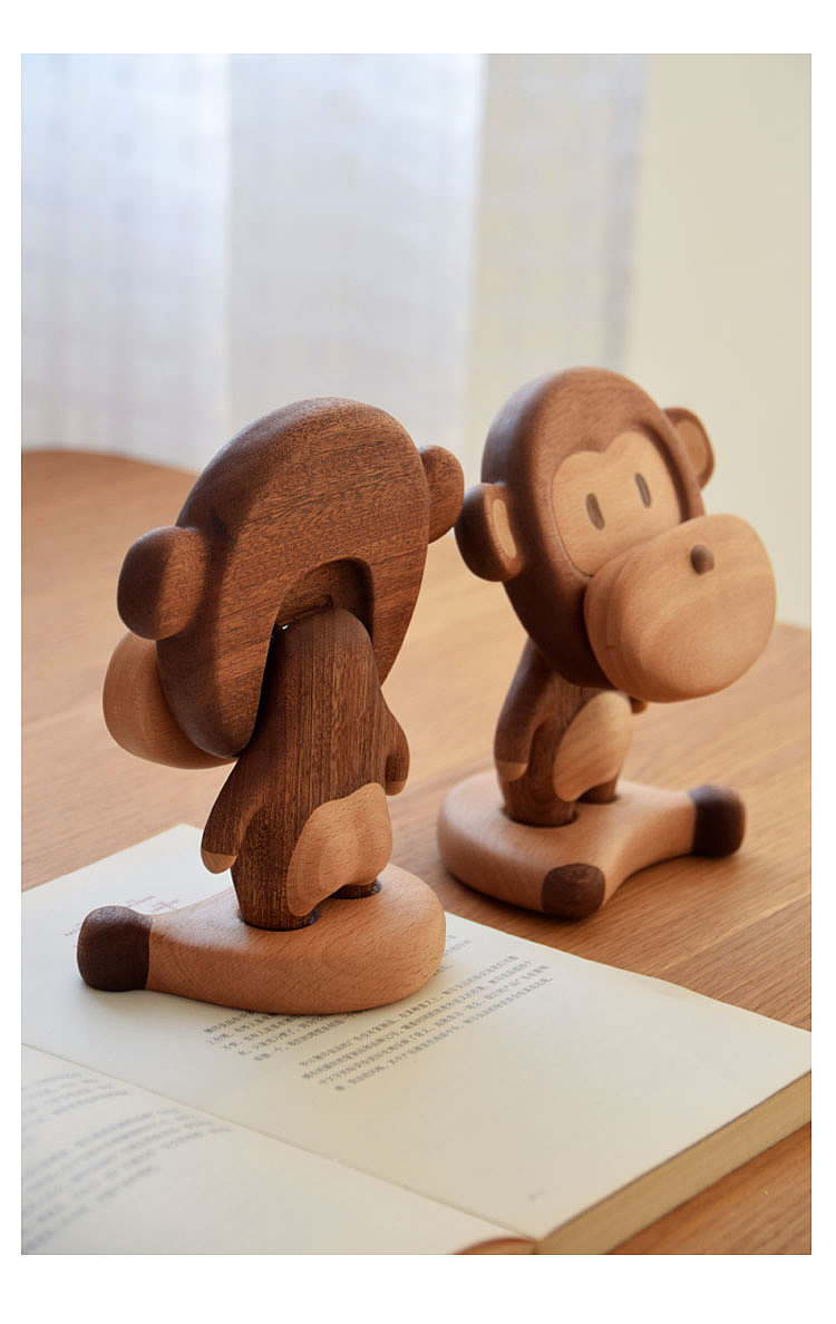 原创设计，可爱呆萌，手机架，小猴子，实木工艺品，