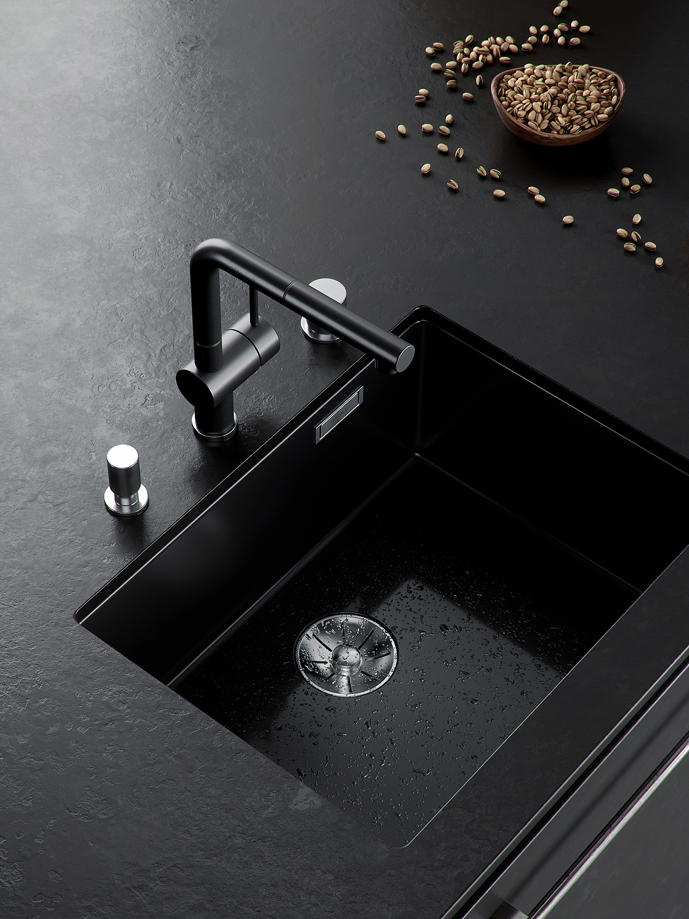 Dark kitchen，Black and white gray，Kitchen design，