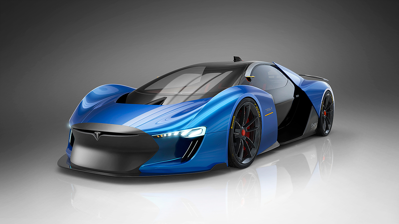 Tesla ModelEXP，blue，Cool，Sports car，vehicle，