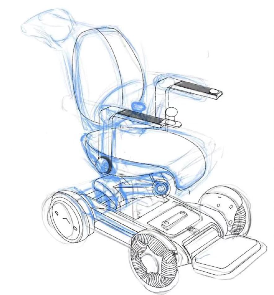 Hand drawn，Appearance design，industrial design，Modeling and rendering，Electric wheelchair，