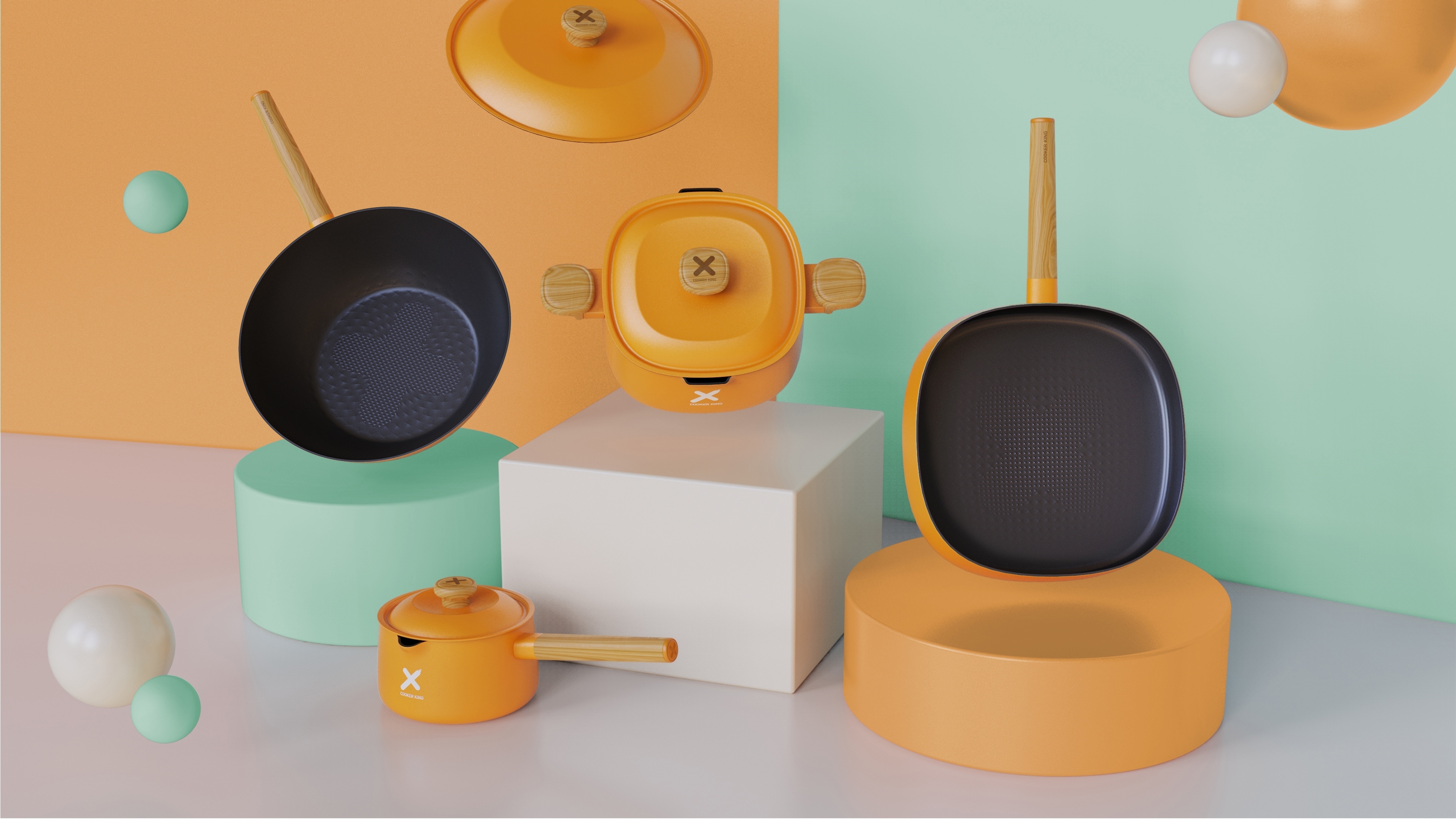 Cooking King，Set of tied pot，Small yellow duck series，cookware，Macaroon，