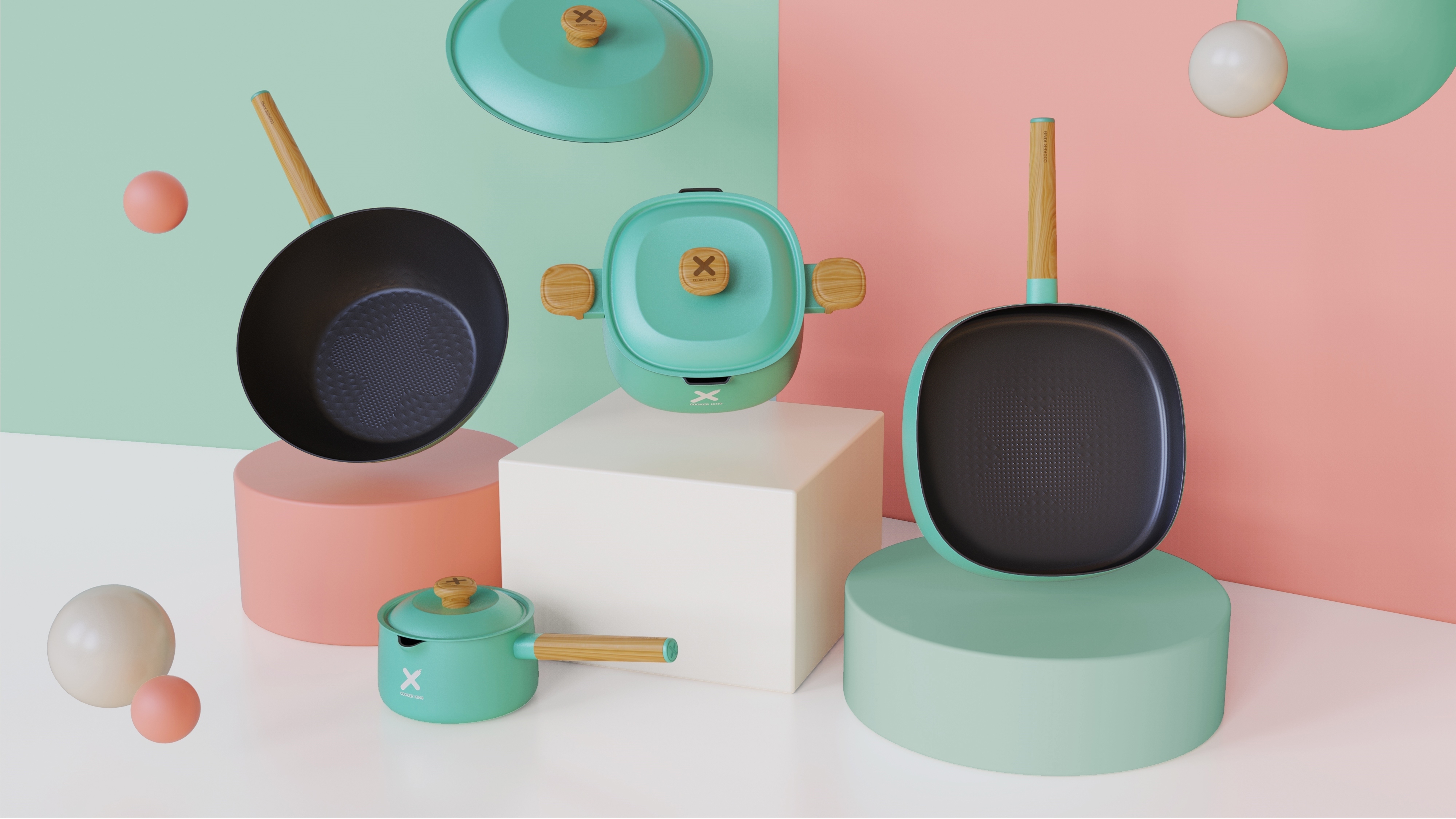 Cooking King，Set of tied pot，Small yellow duck series，cookware，Macaroon，