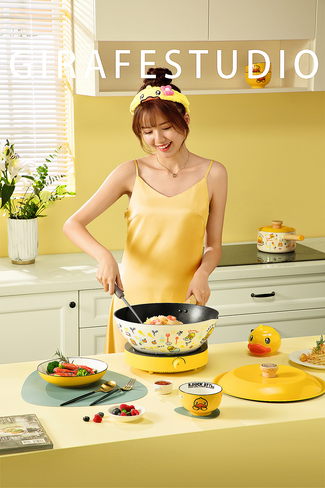 Cooking King，Set of tied pot，Small yellow duck series，cookware，Macaroon，